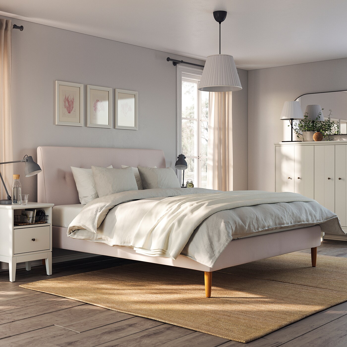 IDANÄS upholstered bed frame Gunnared pale pink - IKEA
