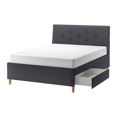 【IKEA】hauga ベージュ HAUGA upholstered bed, 4 storage boxes Vissle grey - IKEA