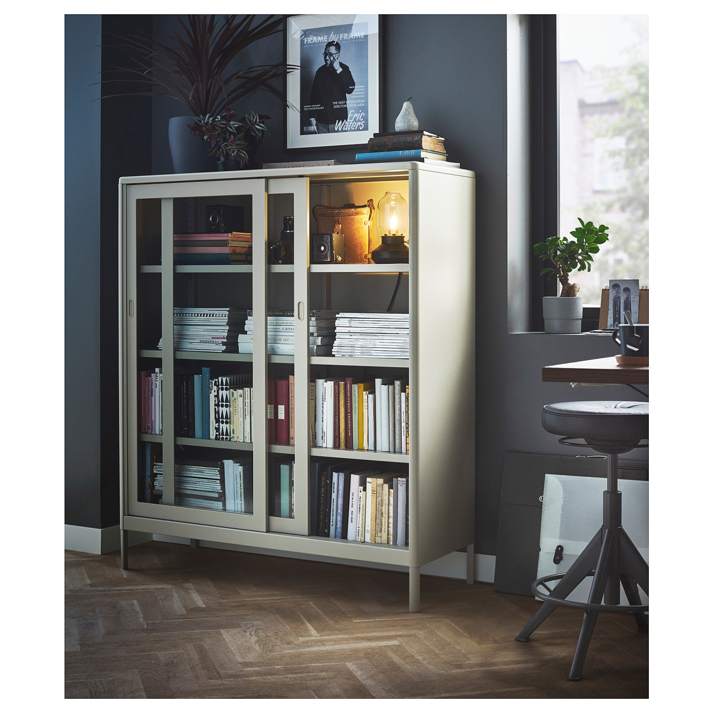 IDÅSEN cabinet with sliding glass doors beige - IKEA