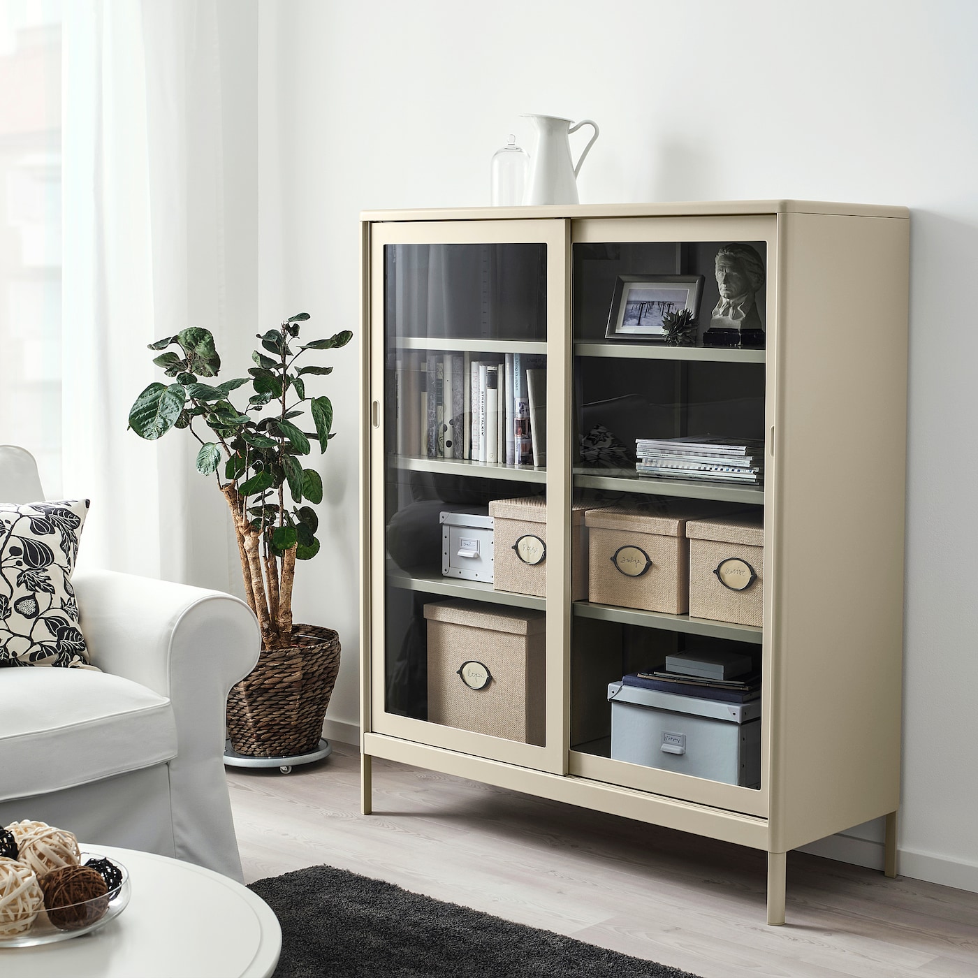 IDÅSEN cabinet with sliding glass doors beige - IKEA