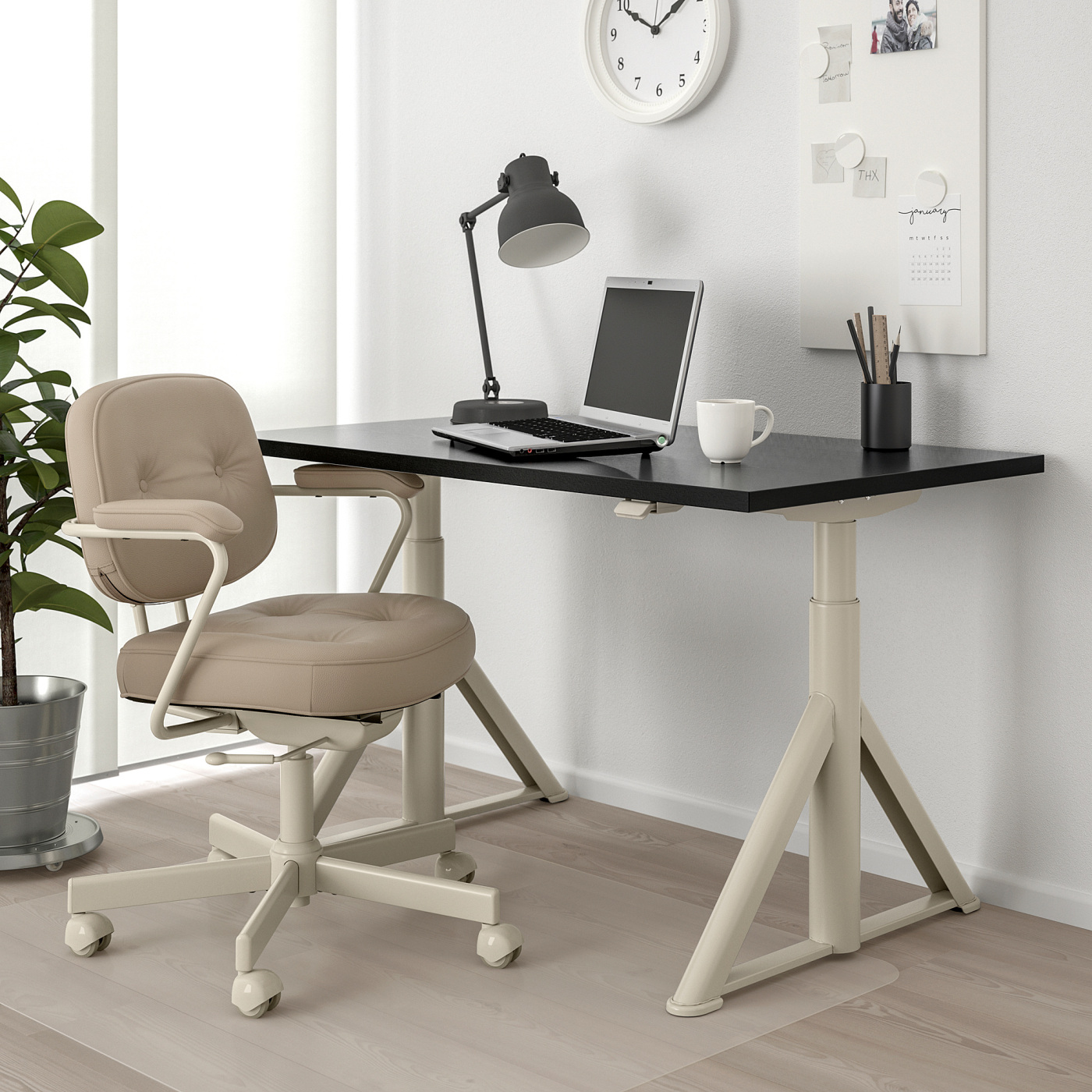 IDÅSEN desk sit/stand black/beige - IKEA