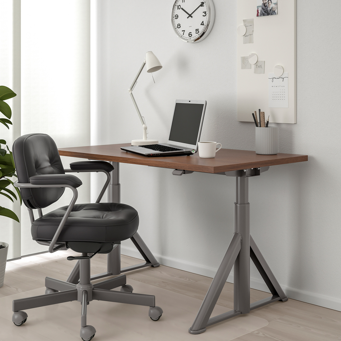 IDÅSEN desk sit/stand brown/dark grey - IKEA