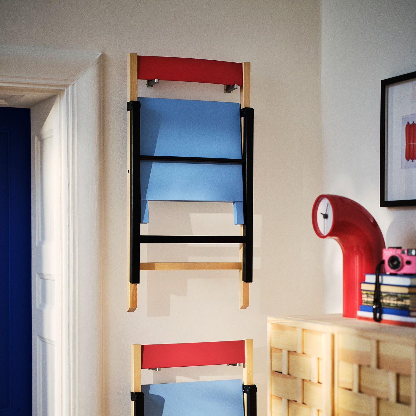 IKEA PS 2026 folding chair birch blue/black red - IKEA