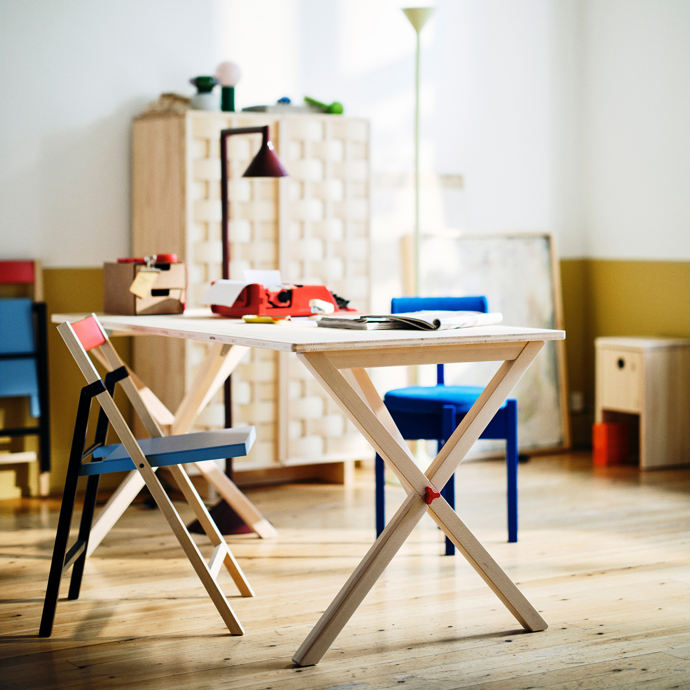 IKEA PS 2026 folding chair birch blue/black red - IKEA