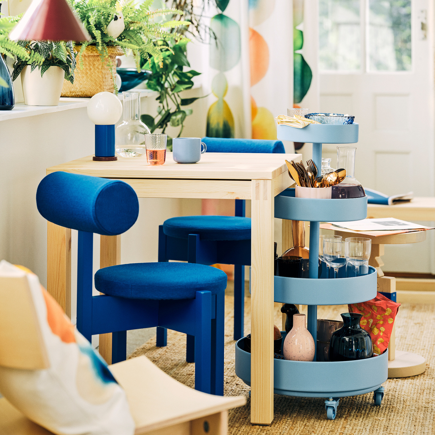 IKEA PS 2026 table and 2 chairs pine/Knäbäck bright blue - IKEA