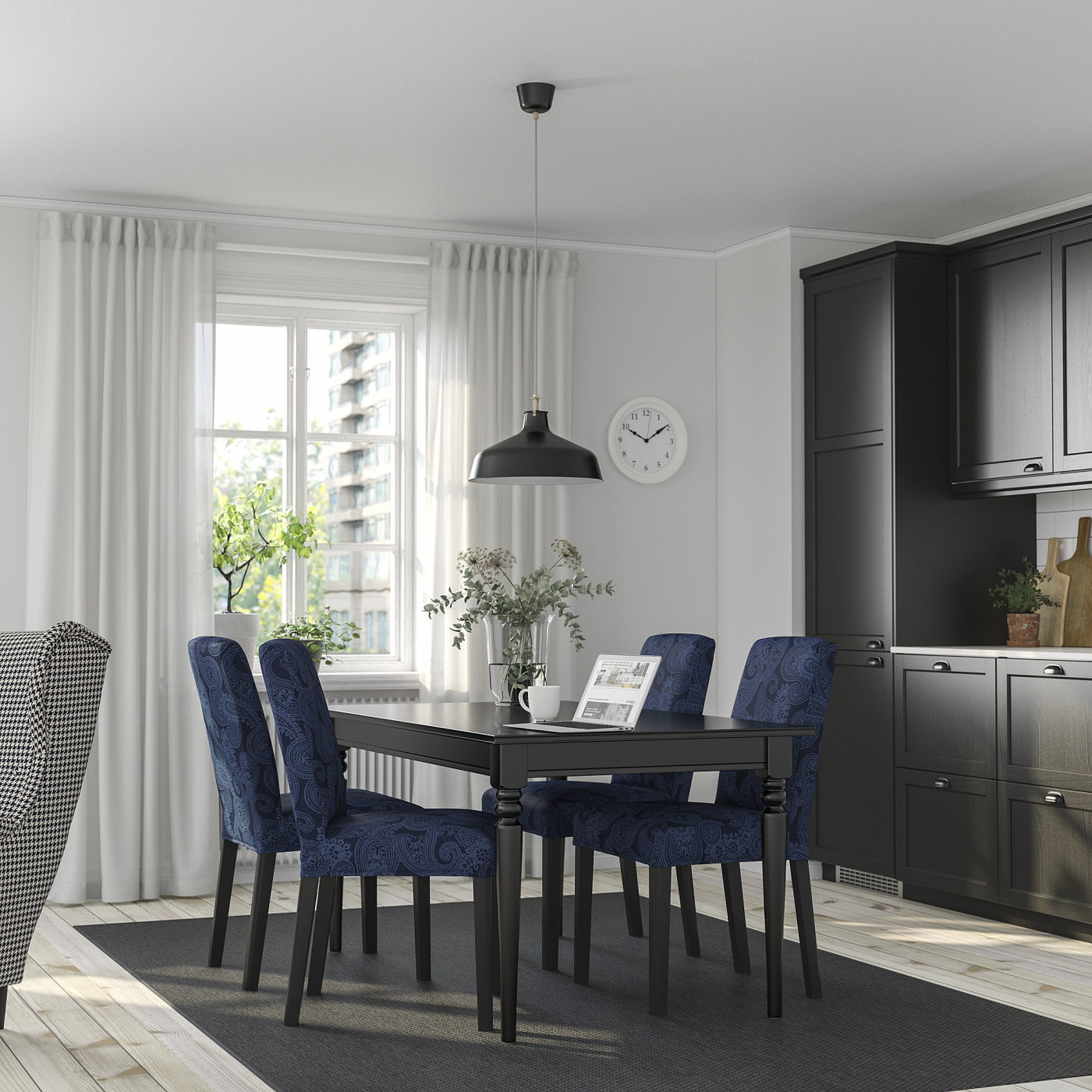 INGATORP / BERGMUND table and 4 chairs black/black Kvillsfors dark