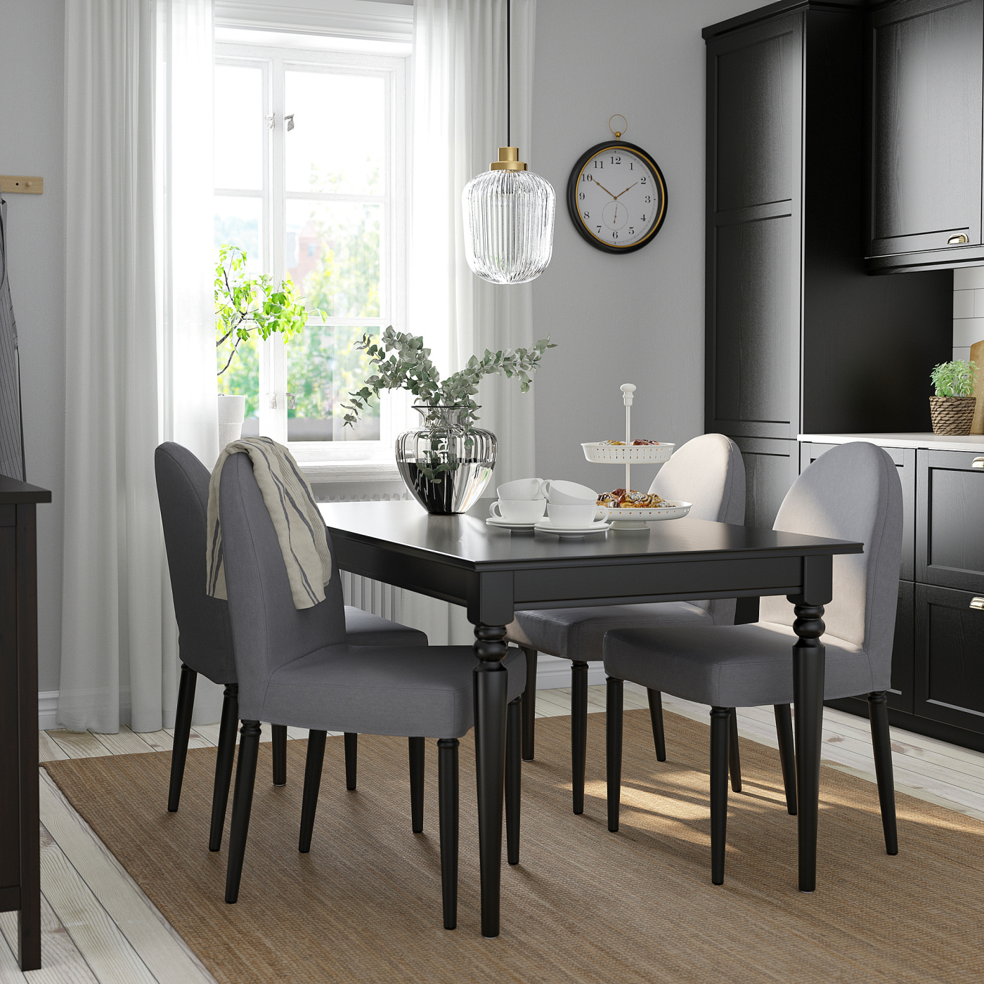 INGATORP / DANDERYD table and 4 chairs black black/Vissle grey - IKEA