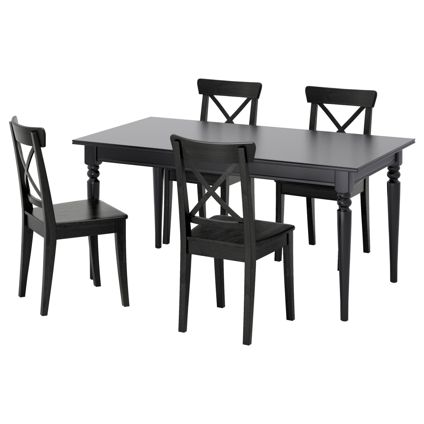 INGATORP / INGOLF table and 4 chairs black/brown-black - IKEA