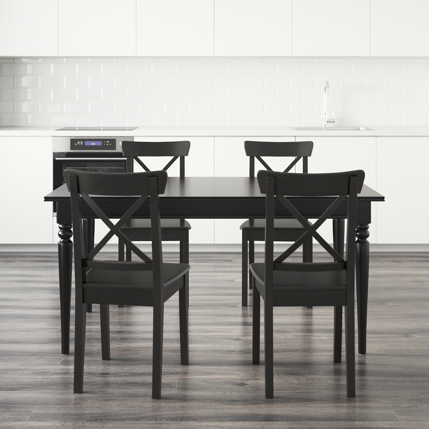 INGATORP / INGOLF table and 4 chairs black/brown-black - IKEA