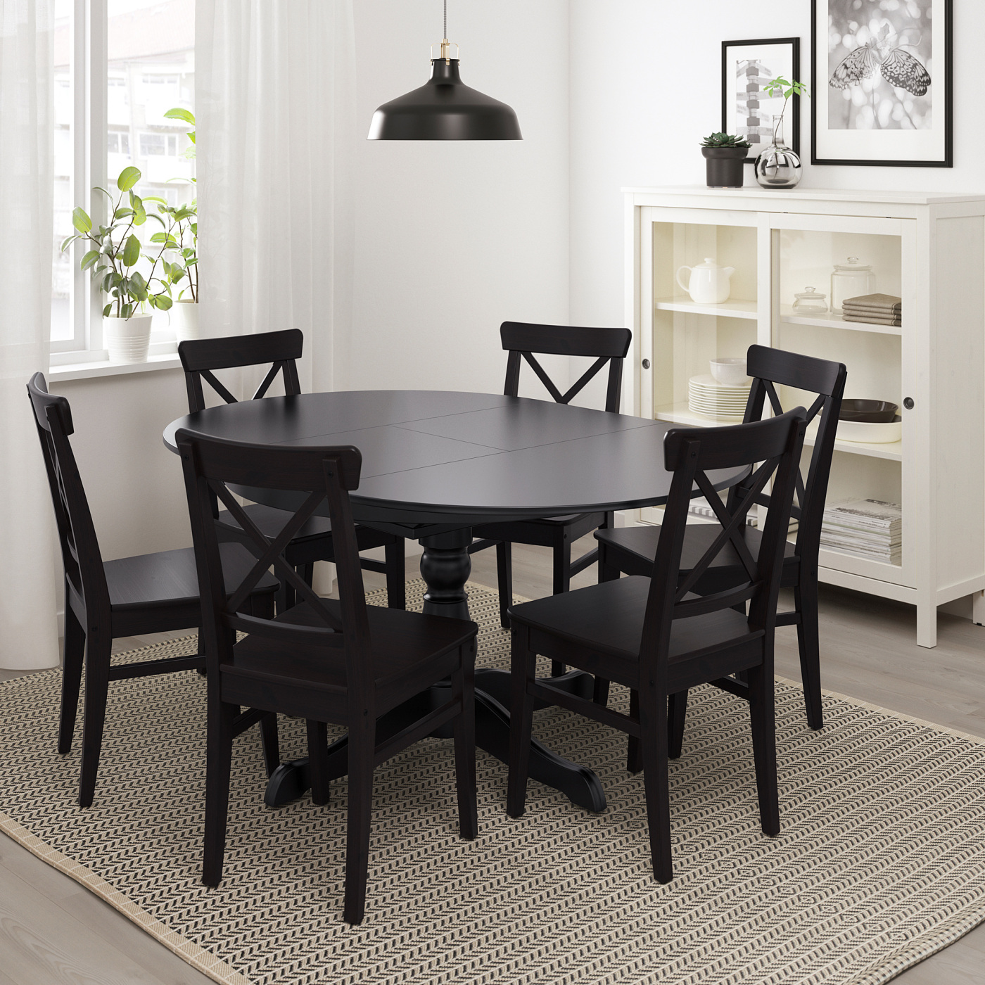 INGATORP / INGOLF table and 4 chairs black/brown-black - IKEA