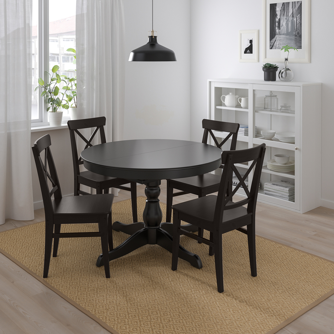INGATORP / INGOLF table and 4 chairs black/brown-black - IKEA