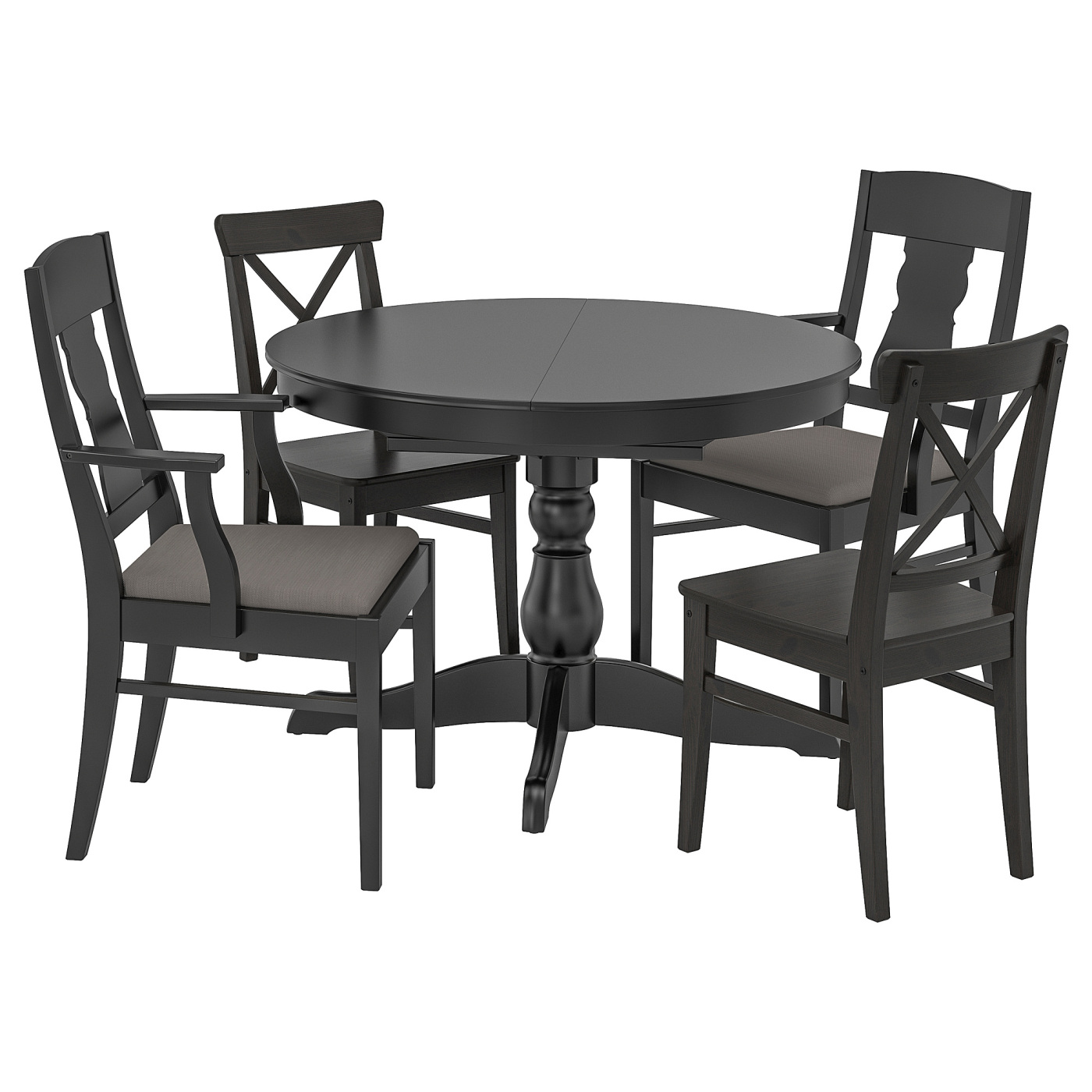 INGATORP / INGOLF table and 4 chairs black/Nolhaga grey/beige - IKEA