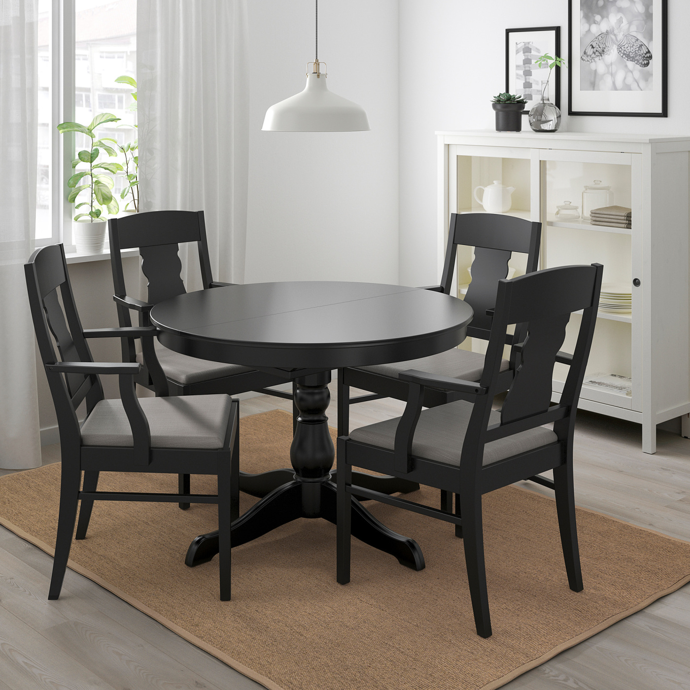INGATORP / INGOLF table and 4 chairs black/Nolhaga grey/beige - IKEA