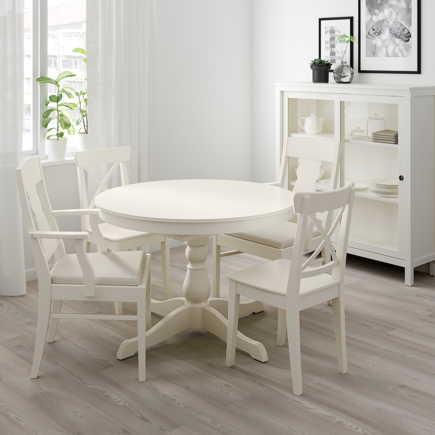 INGATORP / INGOLF table and 4 chairs white/Nordvalla beige - IKEA