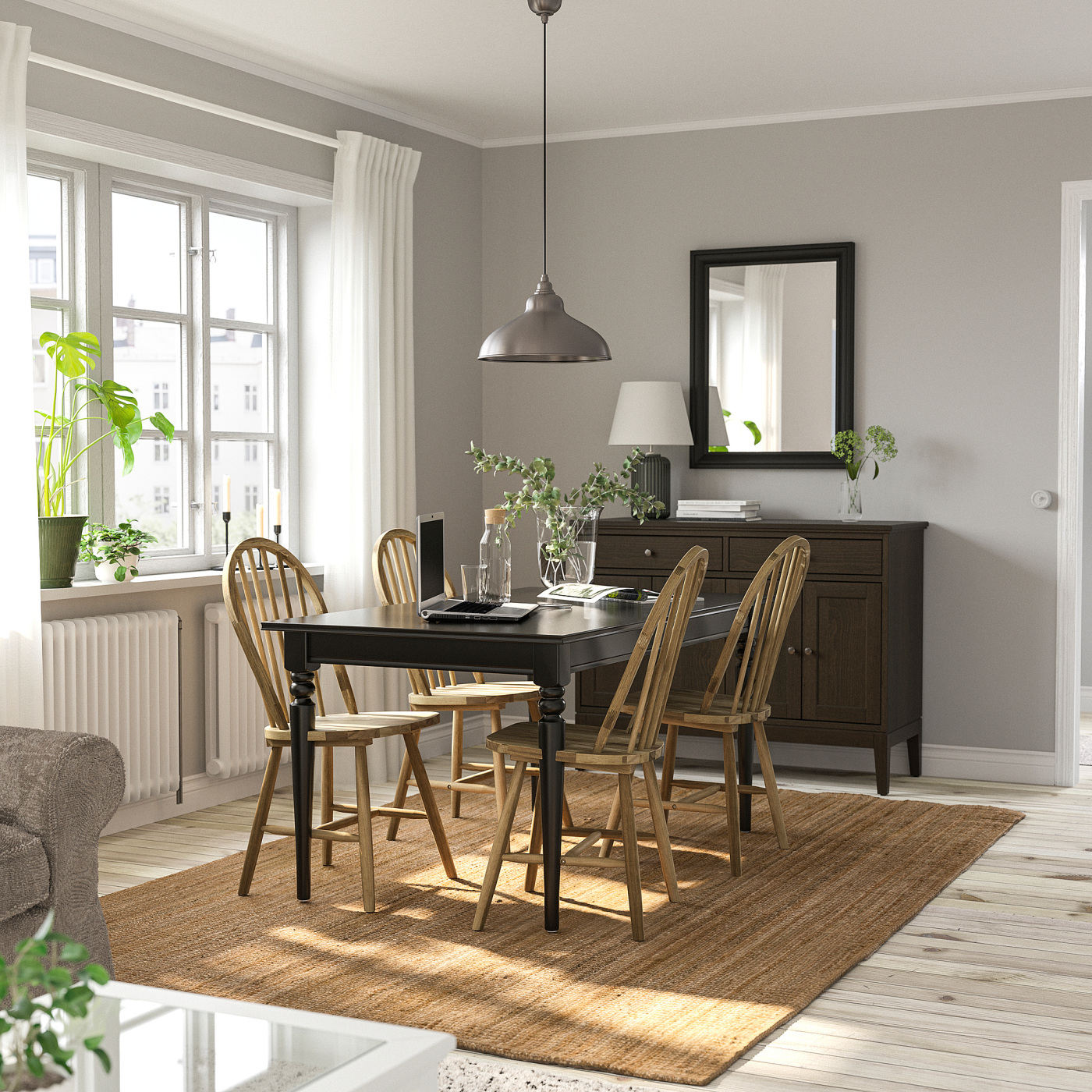 INGATORP / SKOGSTA table and 4 chairs black/acacia - IKEA