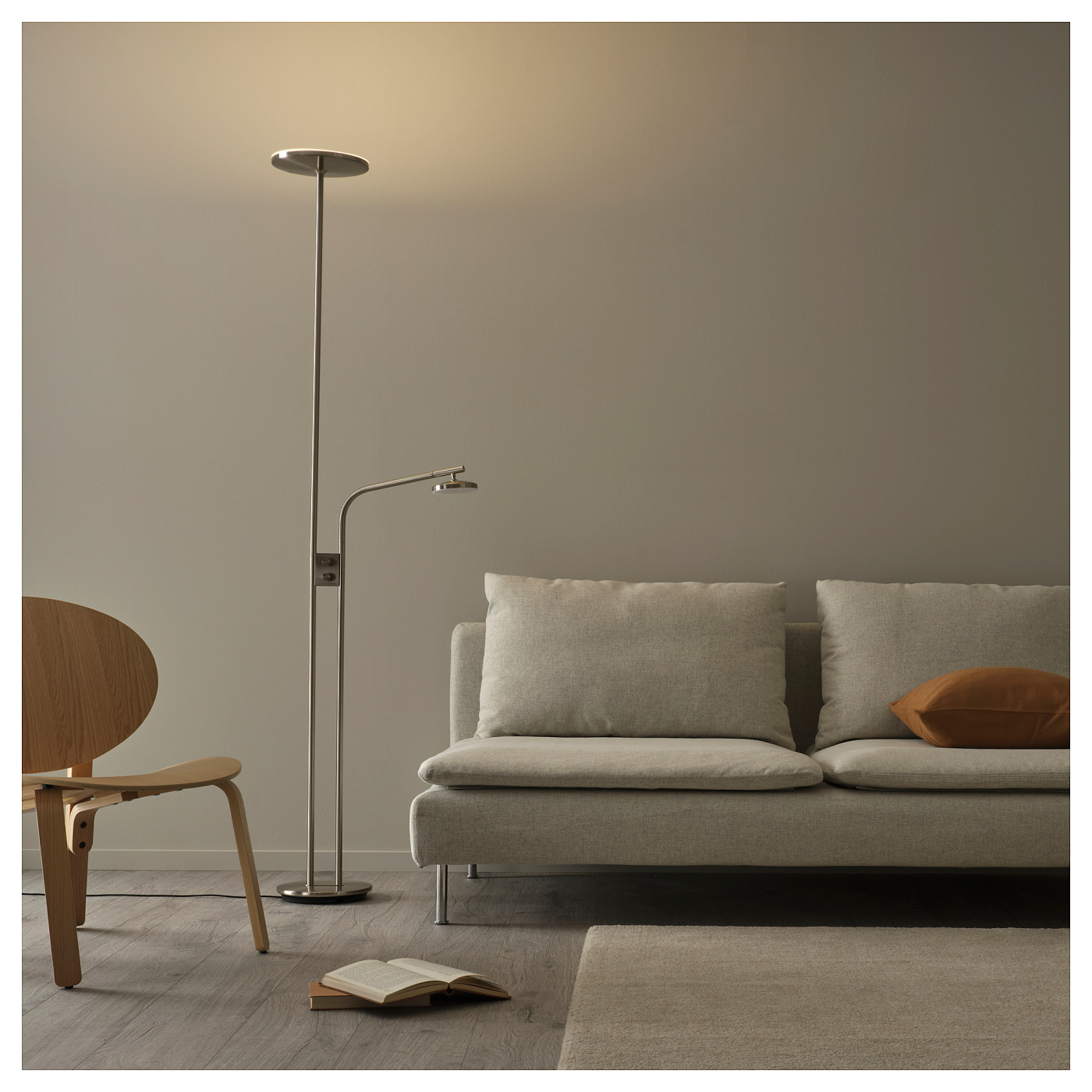 ISJAKT LED floor uplighter/reading lamp dimmable/nickel-plated - IKEA