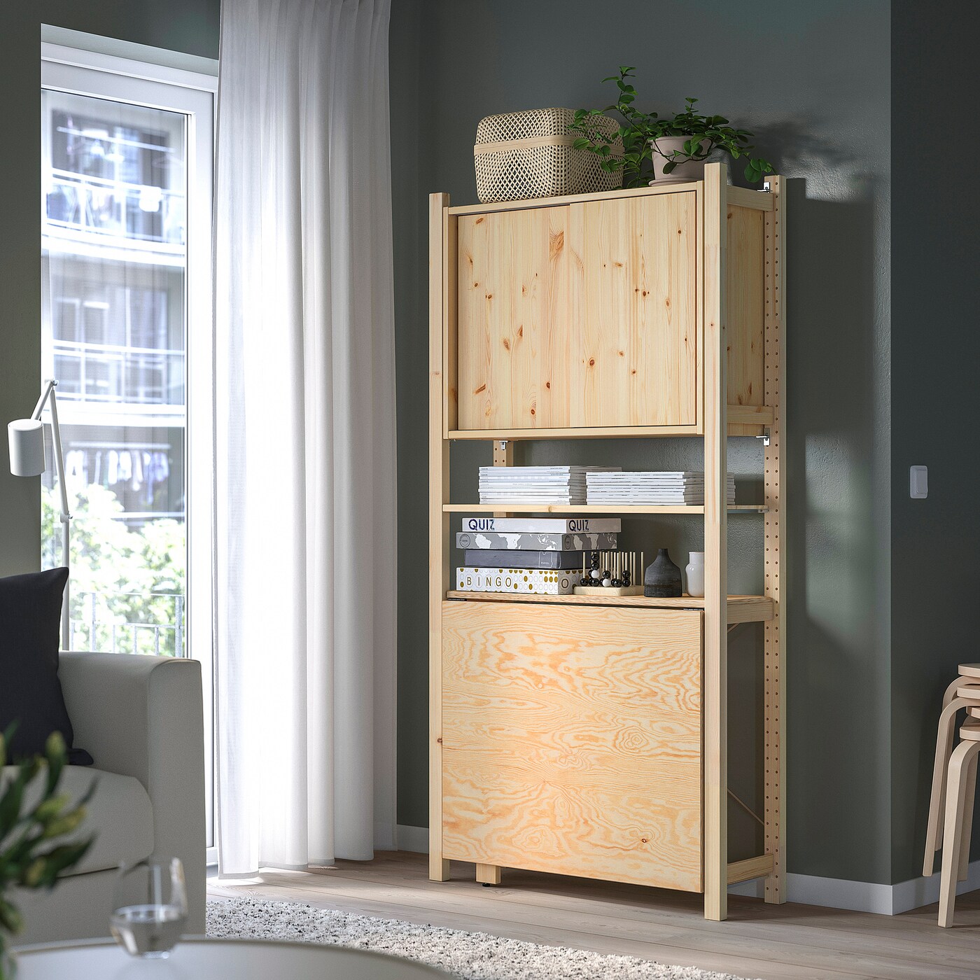 IVAR 1 sec/foldable table/sliding door pine - IKEA