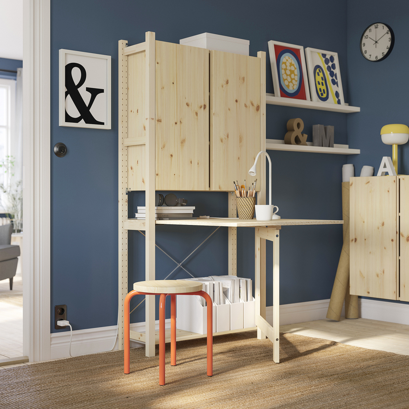 IKEA IVAR イーヴァル デスクシステム IVAR 1 sec/storage unit w foldable table pine - IKEA