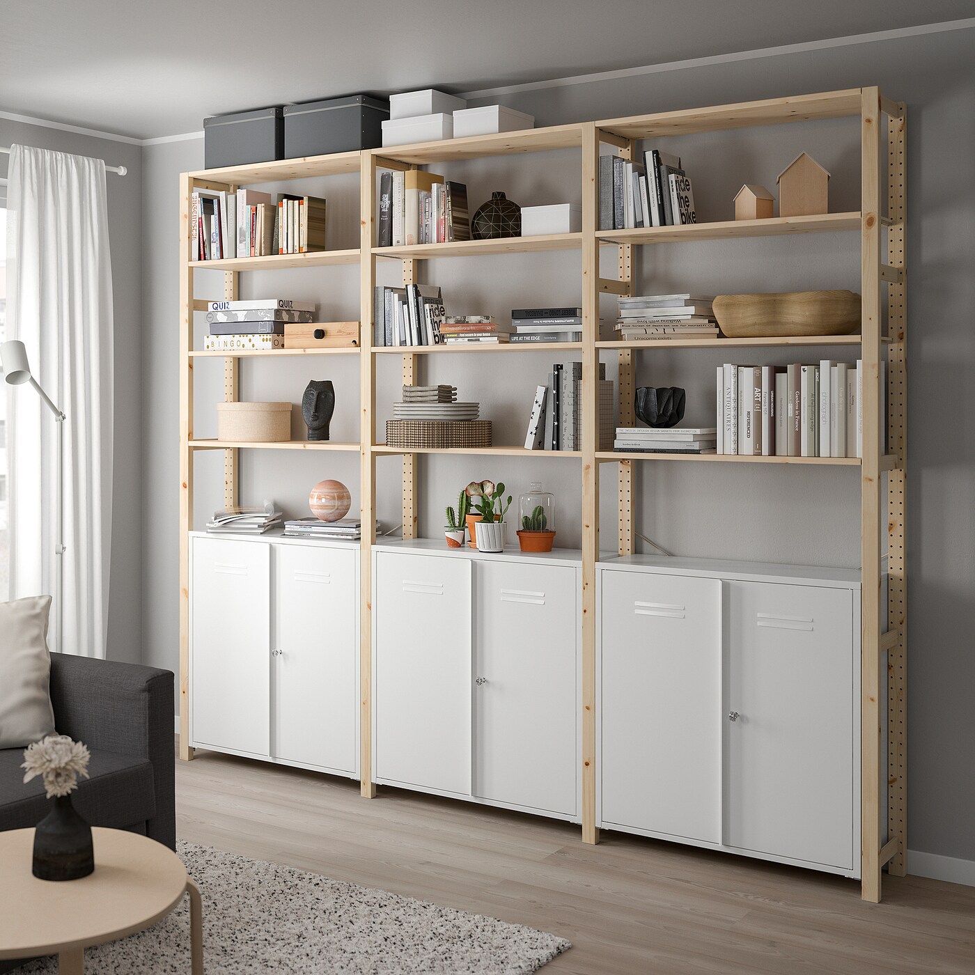 IVAR 3 sections/cabinet/shelves pine/white - IKEA