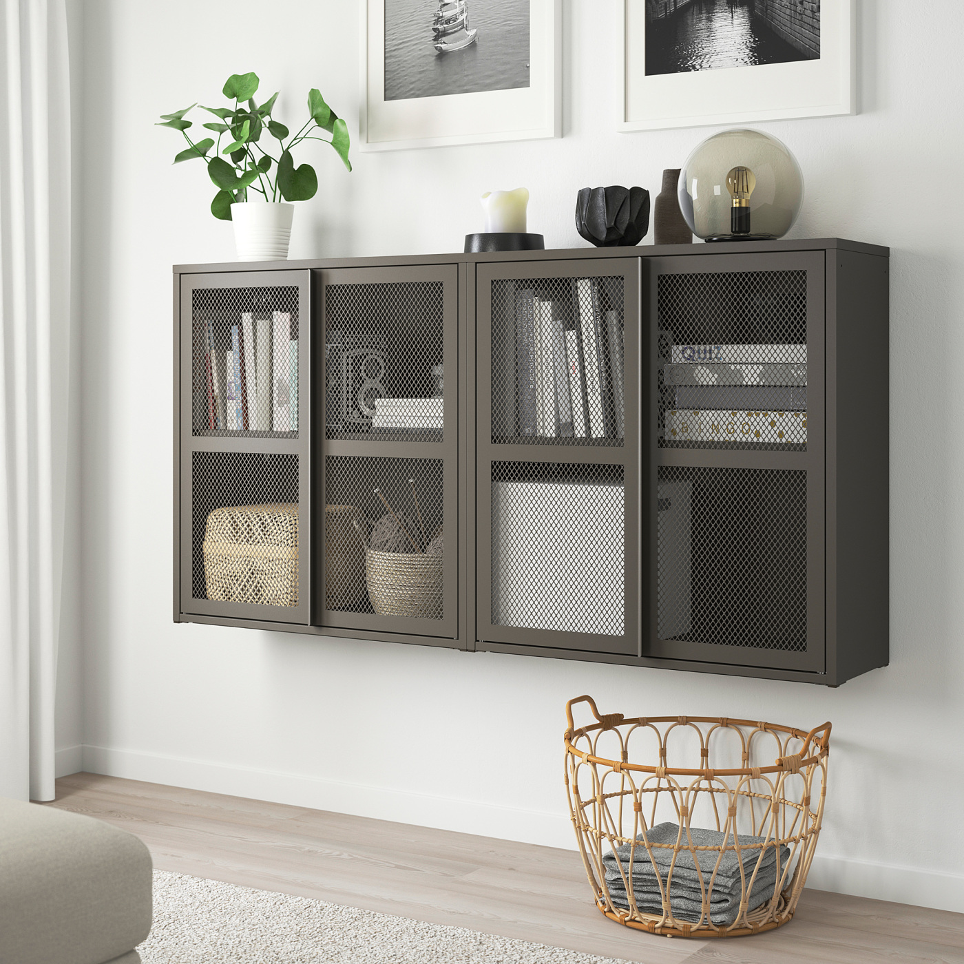 IVAR cabinet with doors grey mesh - IKEA
