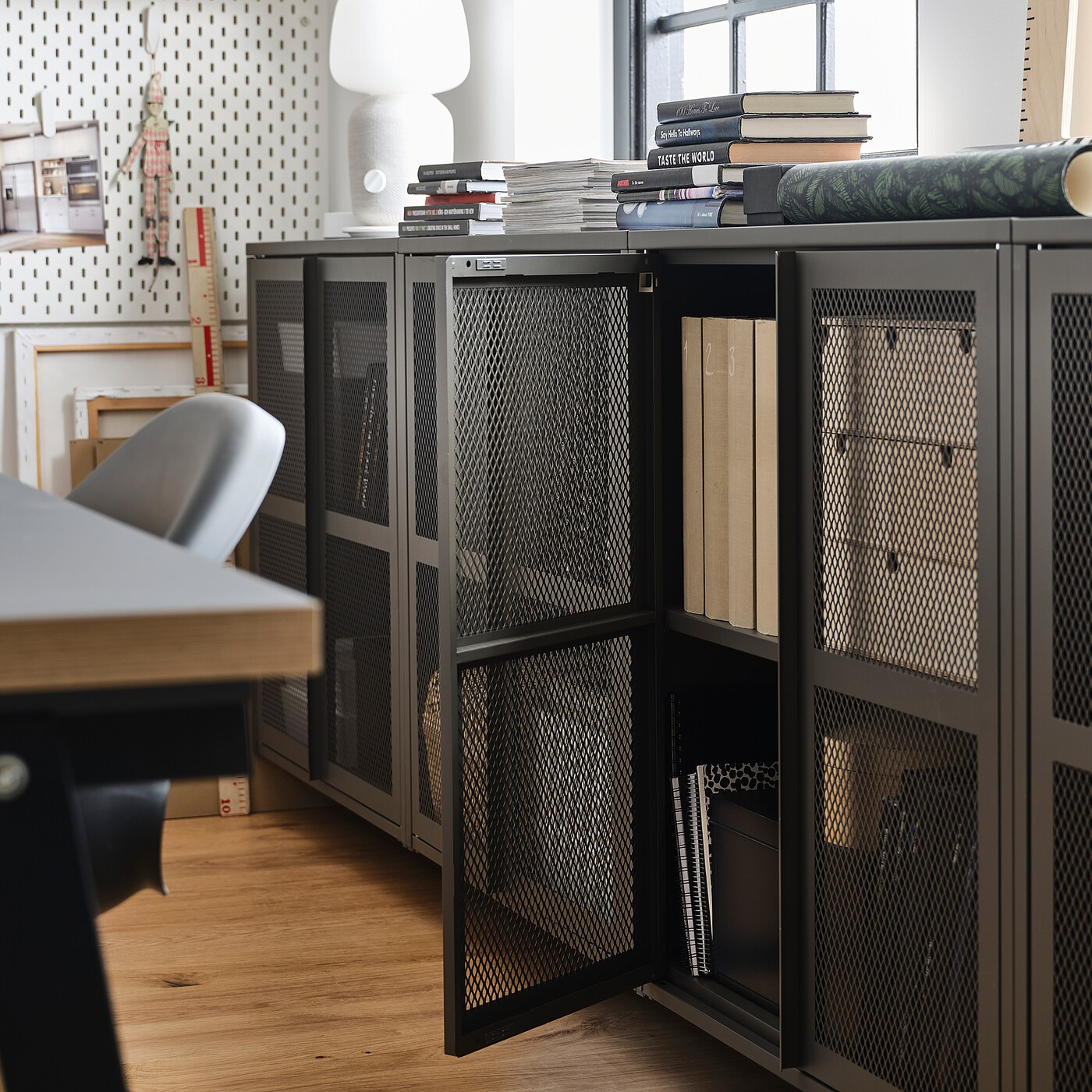IVAR cabinet with doors grey mesh - IKEA