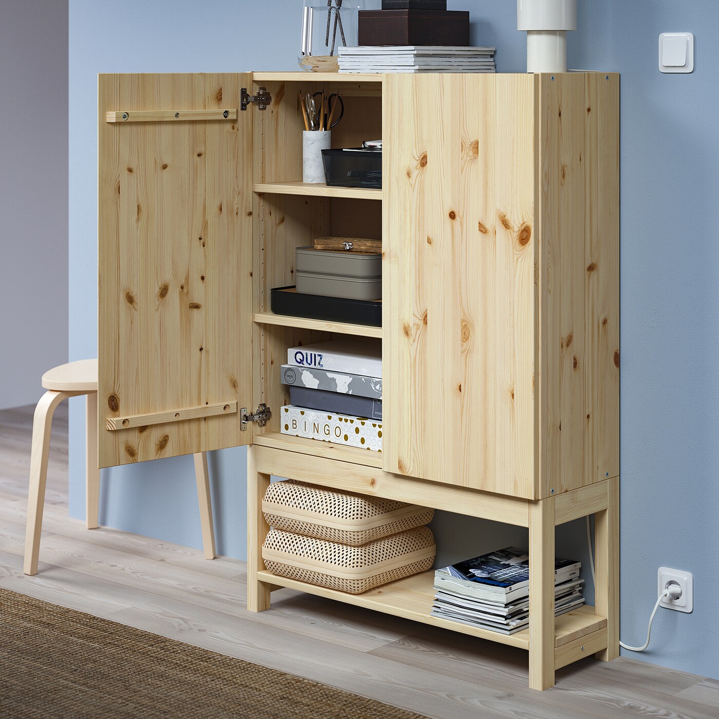 IVAR shelving unit with cabinet pine - IKEA