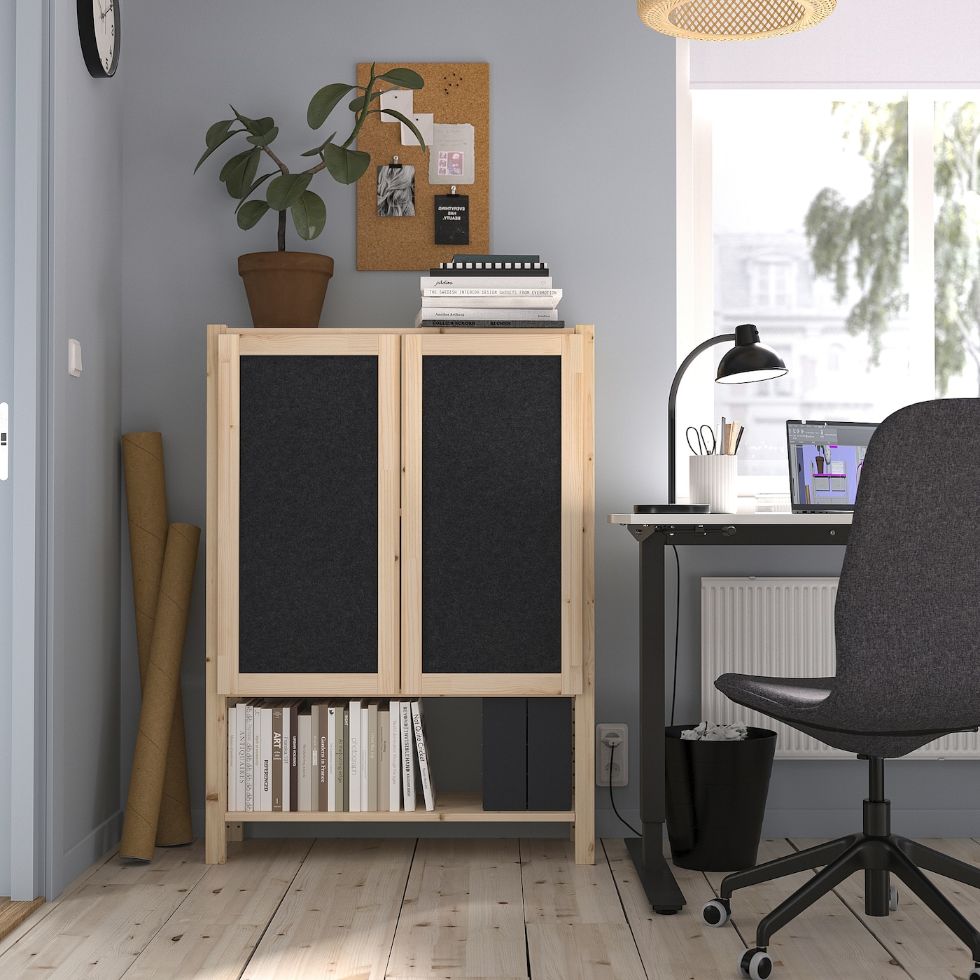 IVAR shelving unit with doors pine/felt - IKEA