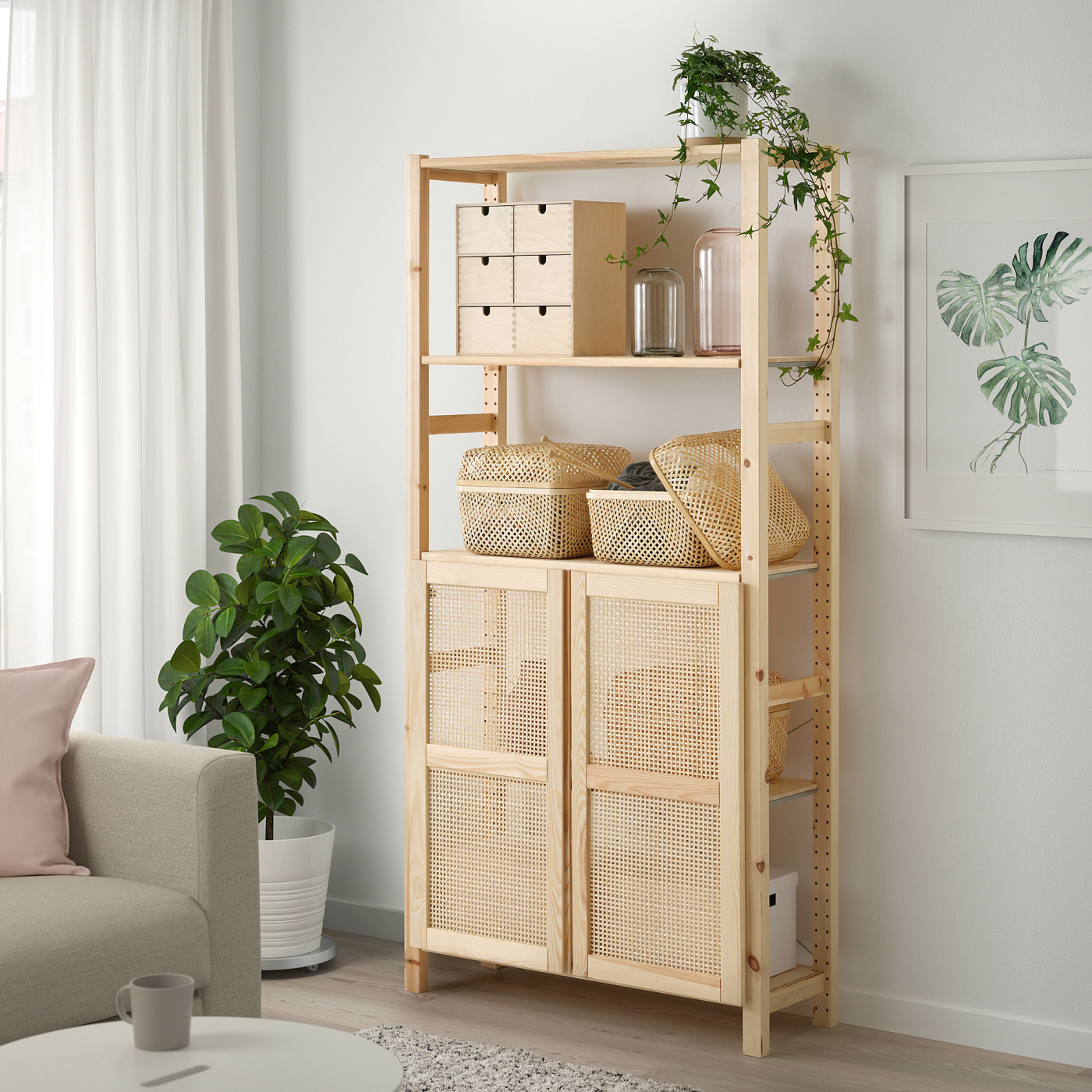 IVAR shelving unit with doors pine - IKEA