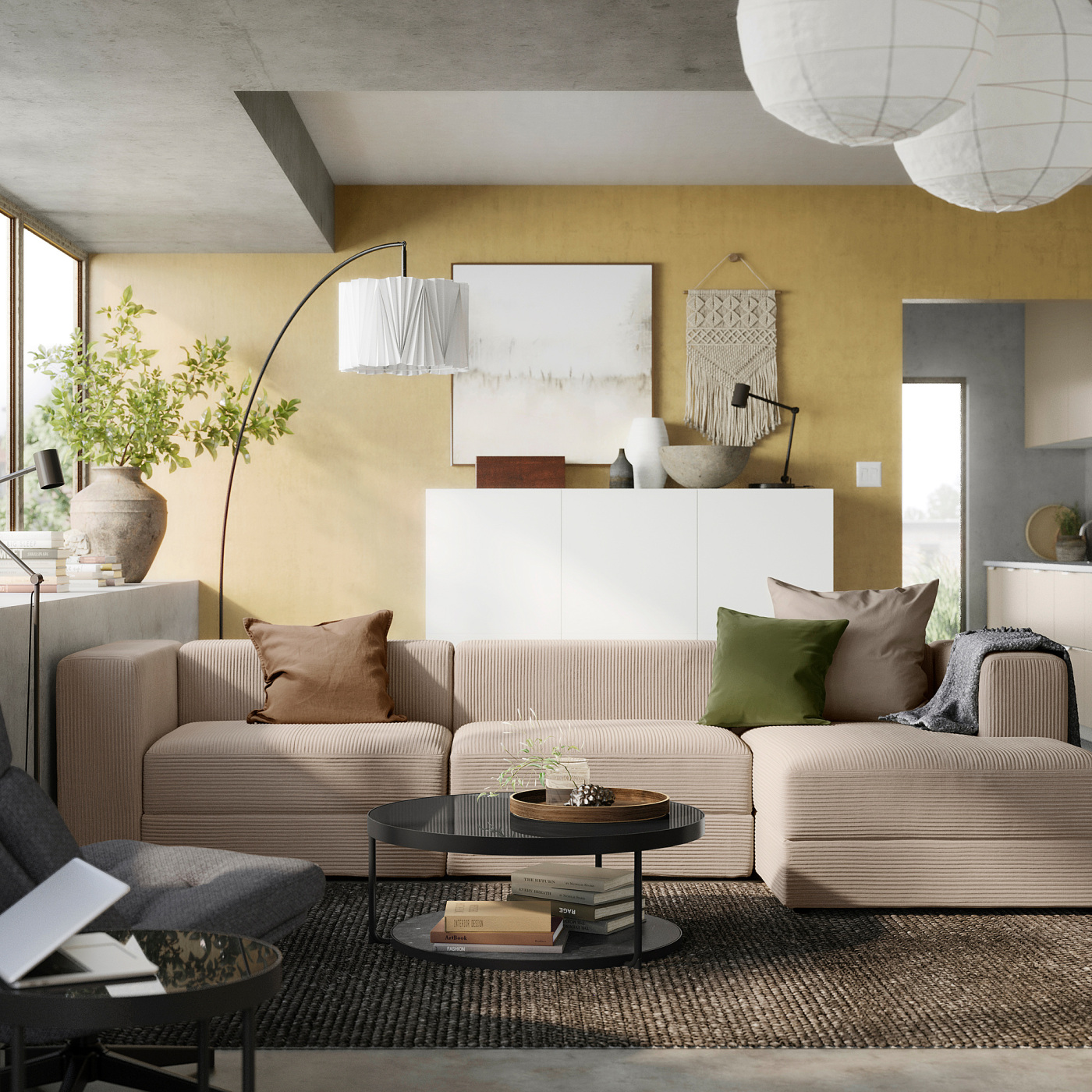 JÄTTEBO 4-seat mod sofa w chaise longue right/Samsala grey-beige