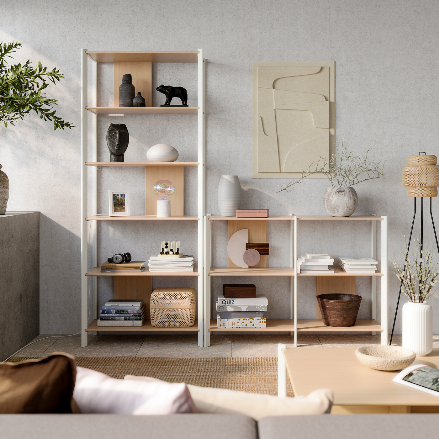 JÄTTESTA storage combination white/light bamboo - IKEA