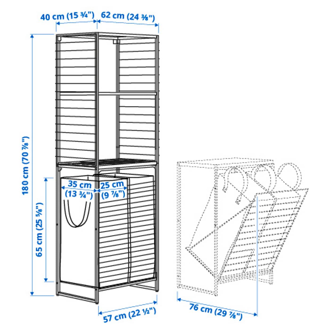 JOSTEIN shelving unit with bags+grid in/outdoor wire/transparent