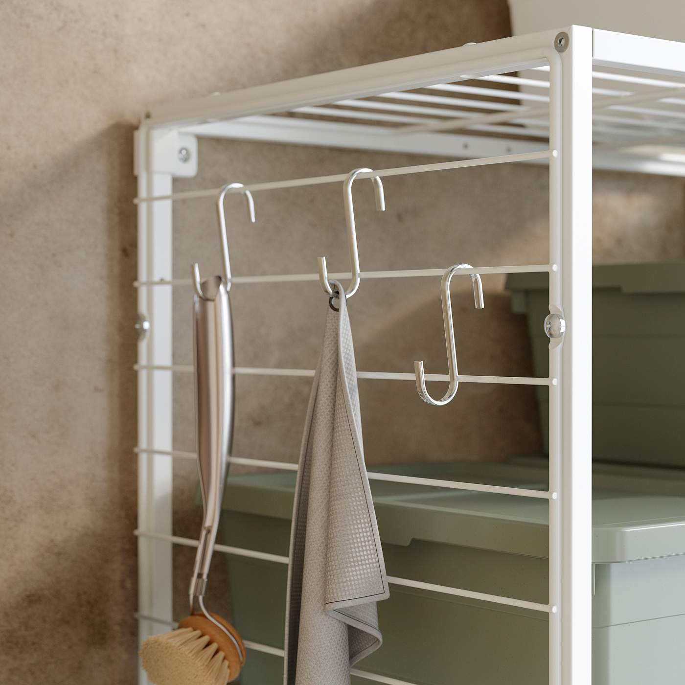 JOSTEIN shelving unit with bags+grid in/outdoor wire/transparent