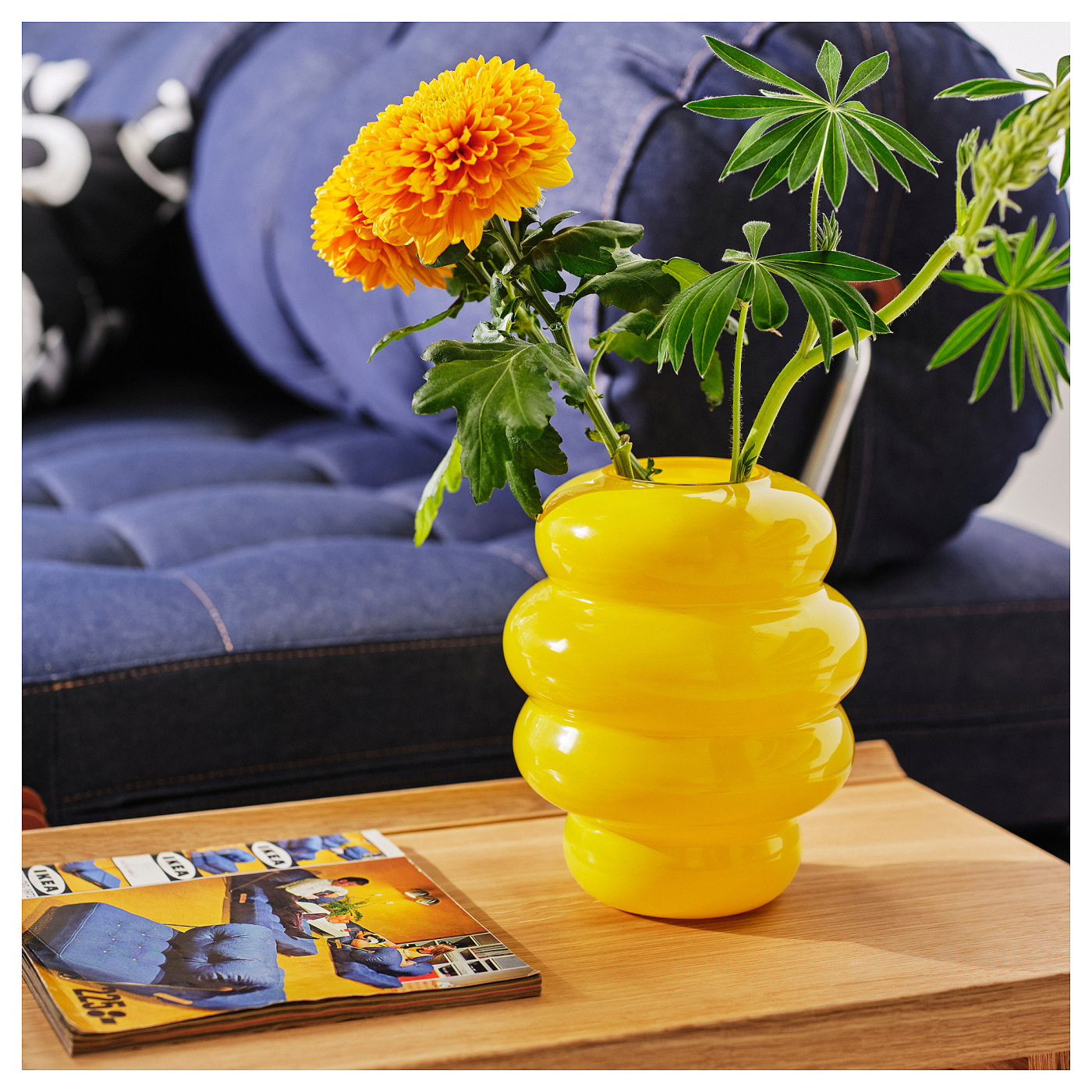 Vintage IKEA Yellow Ribbed Ceramic Bulb Vase