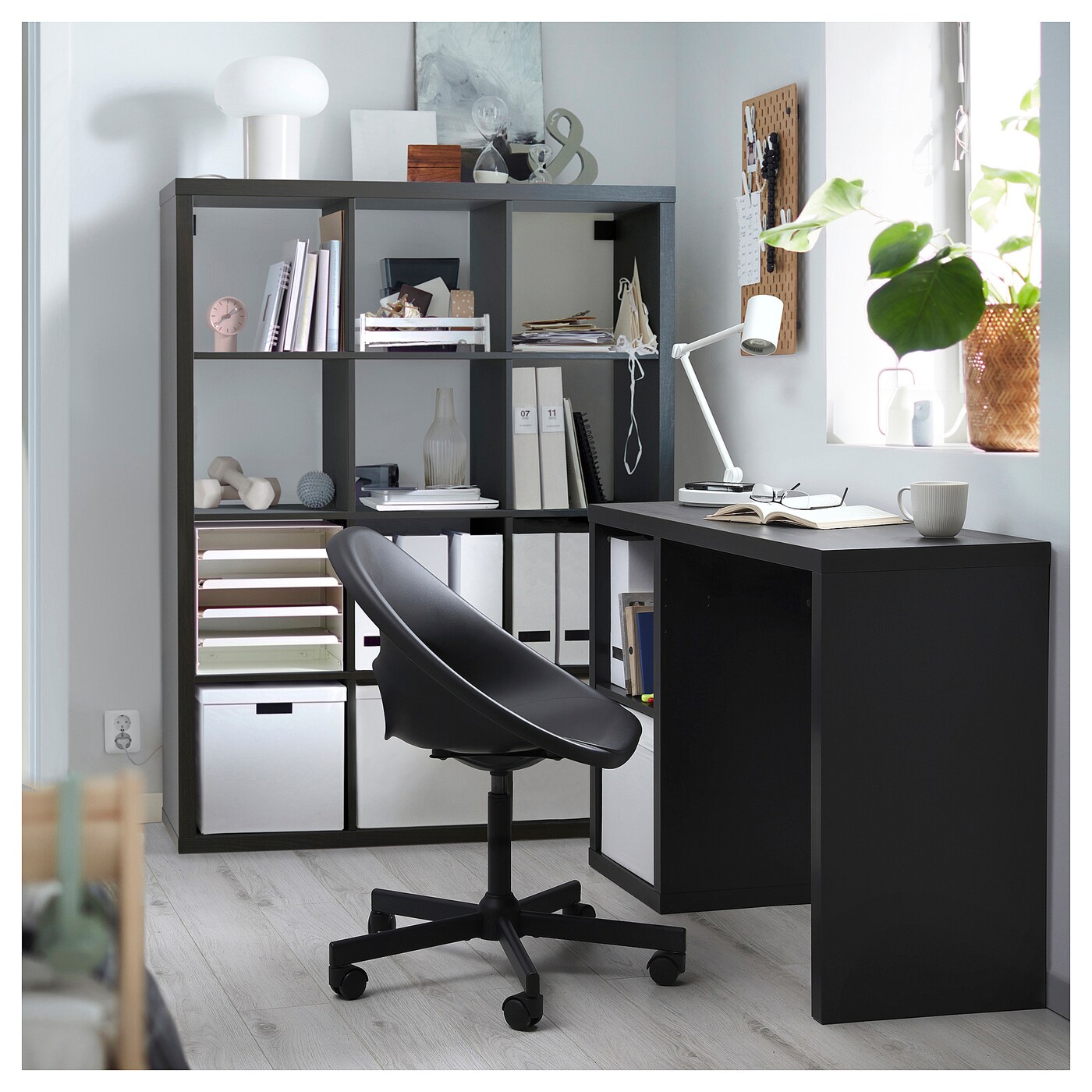 KALLAX / ELDBERGET desk and chair black-brown/dark grey black - IKEA