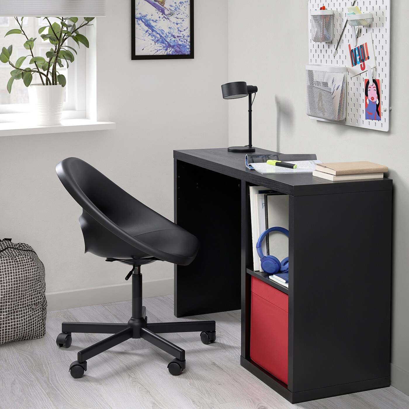 KALLAX / ELDBERGET desk and chair black-brown/dark grey black - IKEA