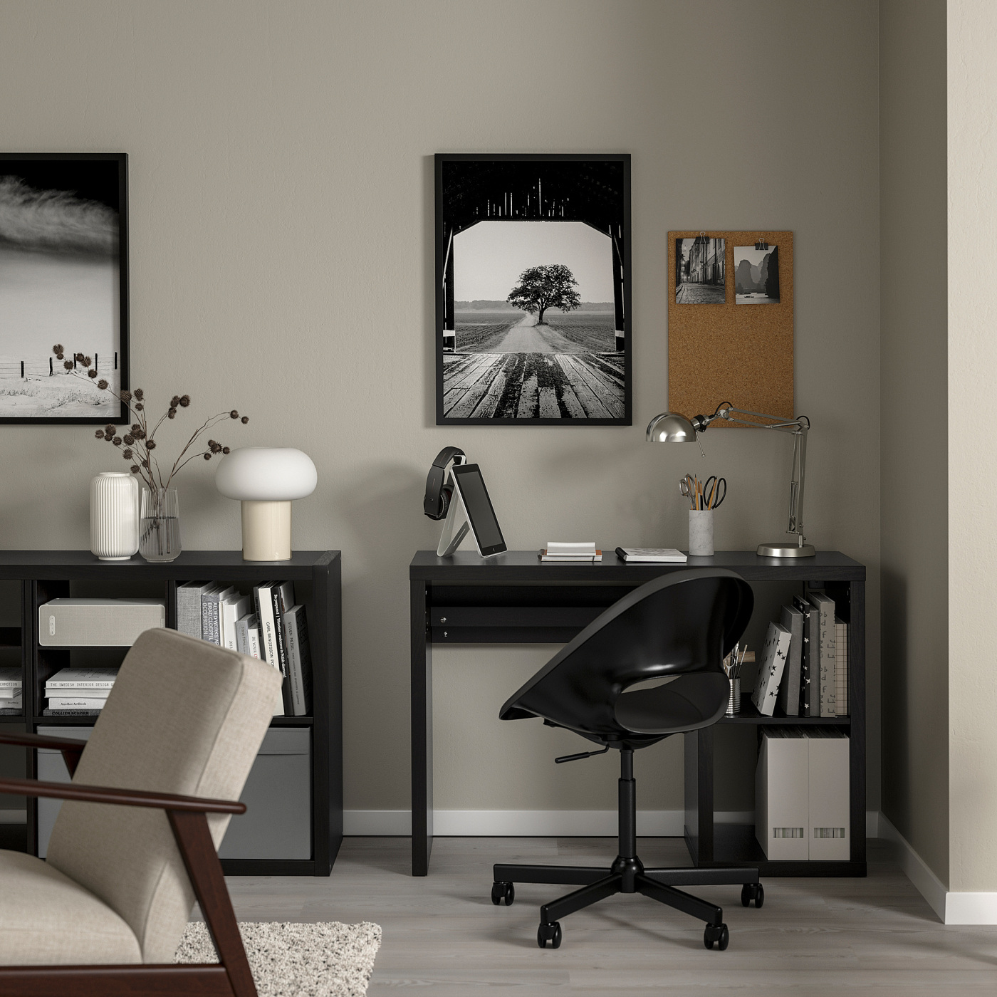 KALLAX / ELDBERGET desk and chair black-brown/dark grey black - IKEA