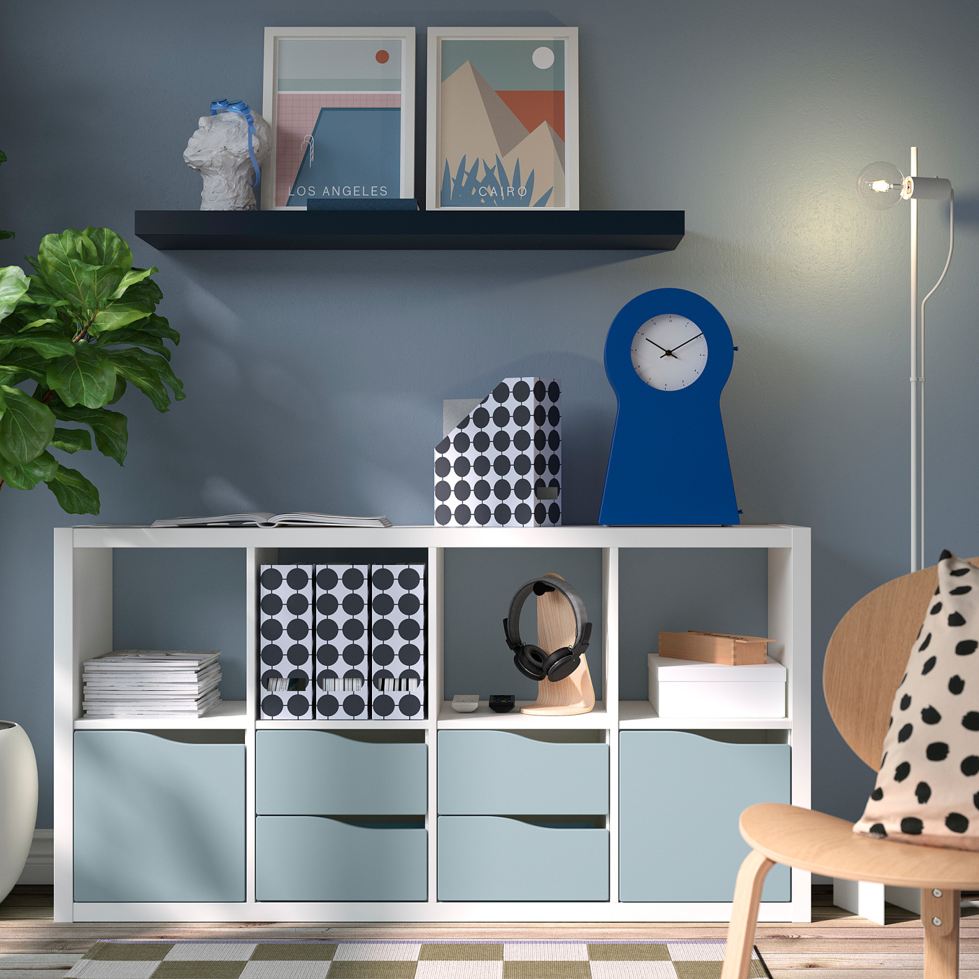 KALLAX insert with door wave shaped/light grey-blue - IKEA