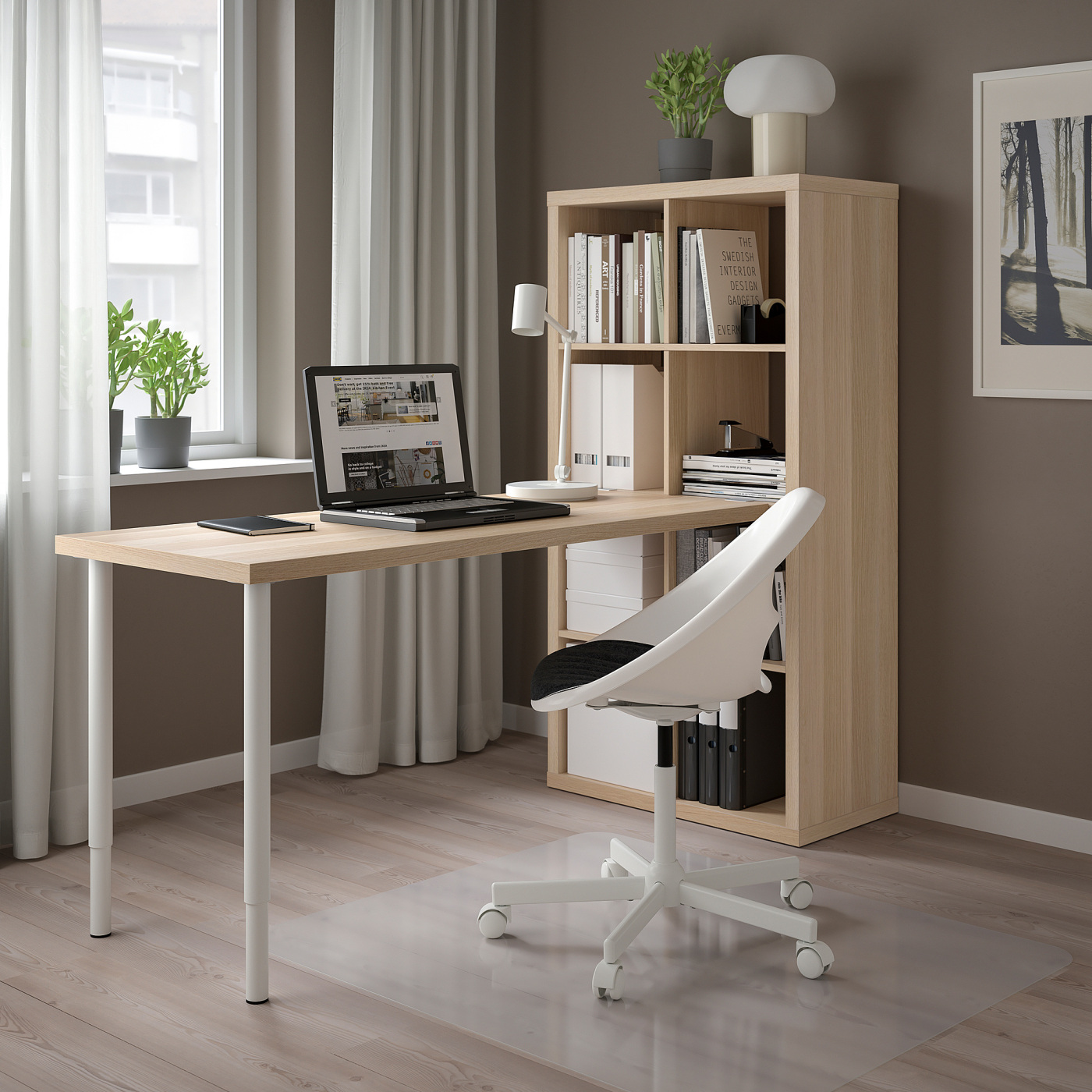 KALLAX / LAGKAPTEN desk combination white/white stained oak effect