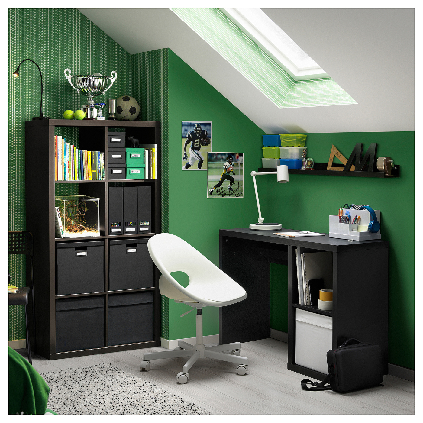 KALLAX / LOBERGET desk and chair black-brown/white - IKEA