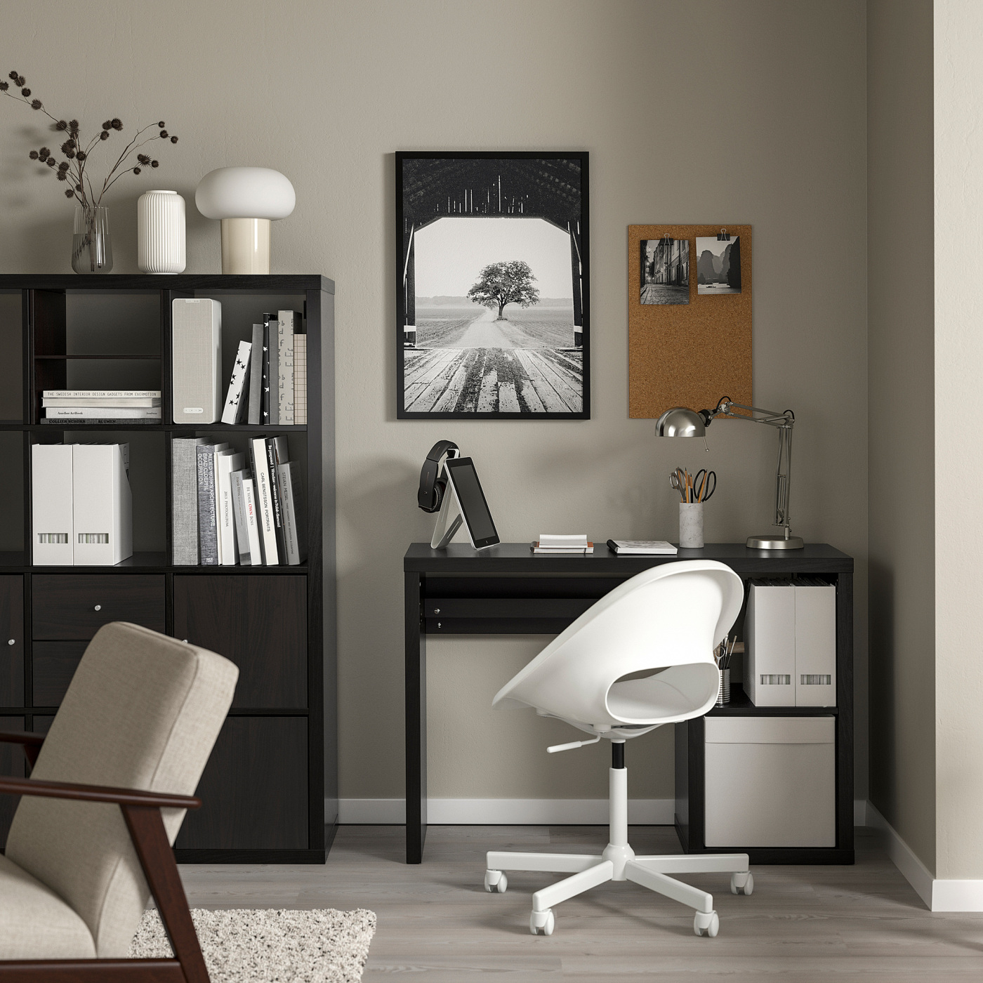 KALLAX / LOBERGET desk and chair black-brown/white - IKEA