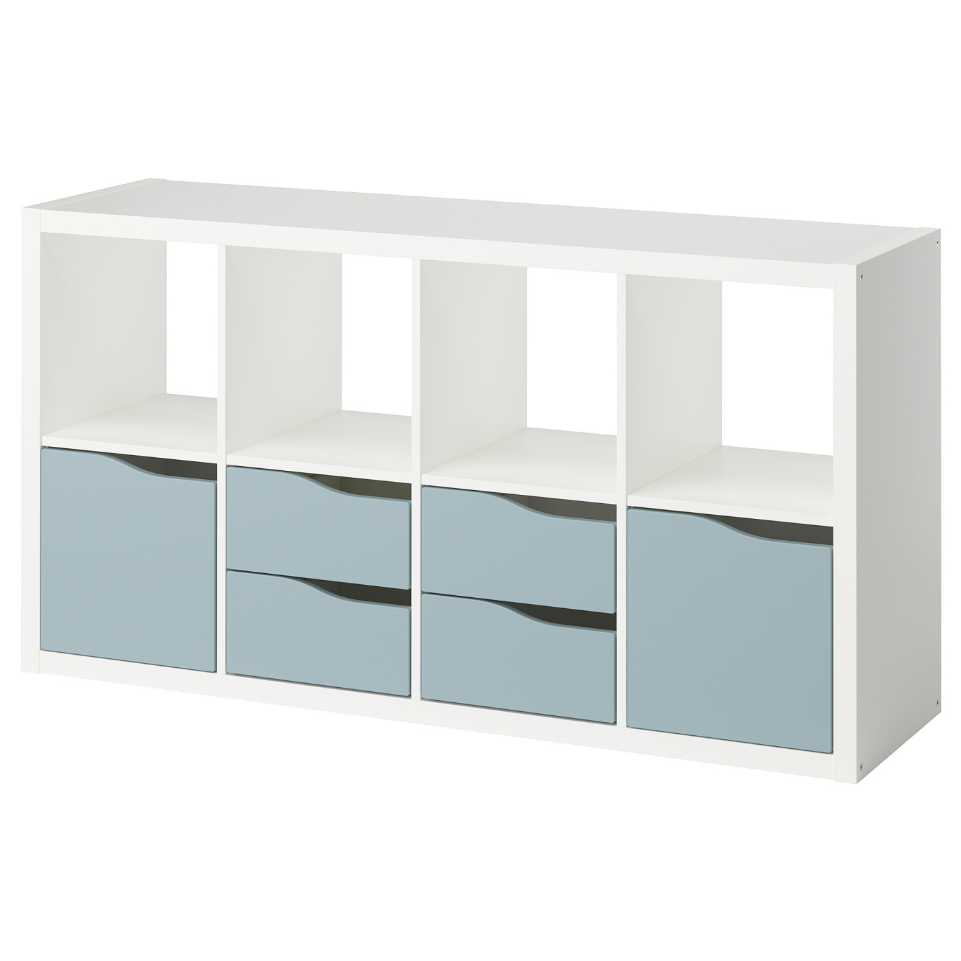 KALLAX shelving unit with 2 doors/4 drawers white/light grey-blue