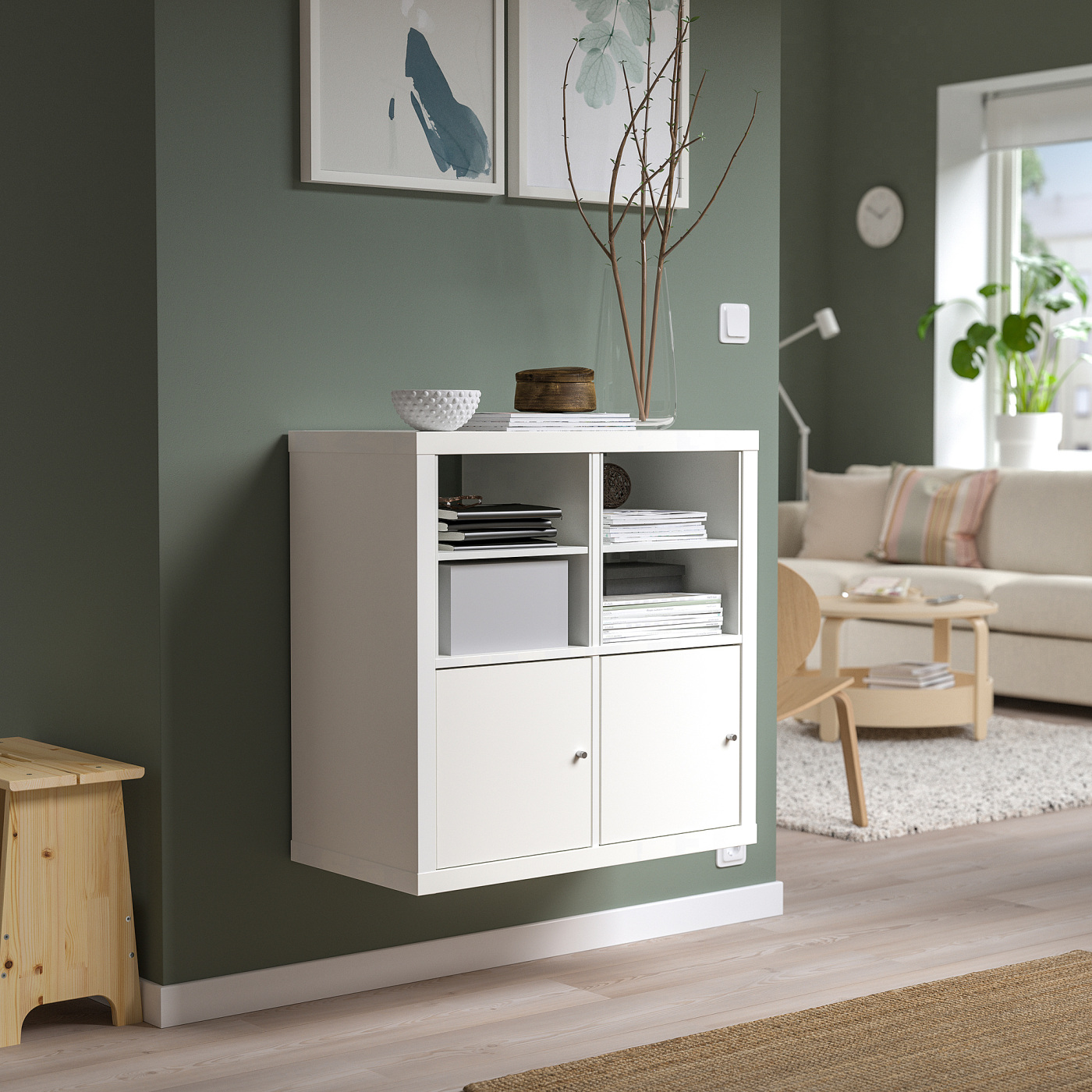 KALLAX shelving unit with 2 doors/with 2 shelf inserts white - IKEA