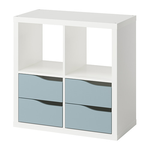 KALLAX shelving unit with 2 doors white/light grey-blue wave