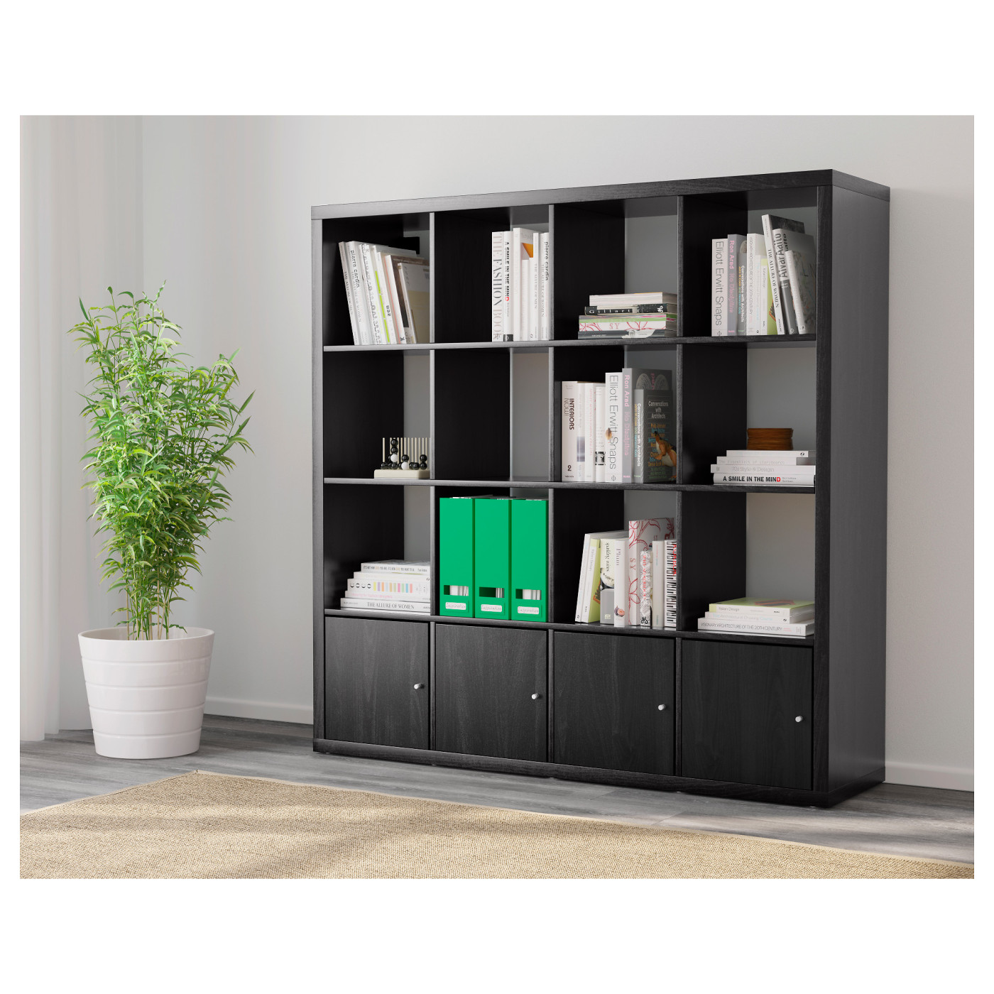 KALLAX shelving unit with 4 inserts black-brown - IKEA