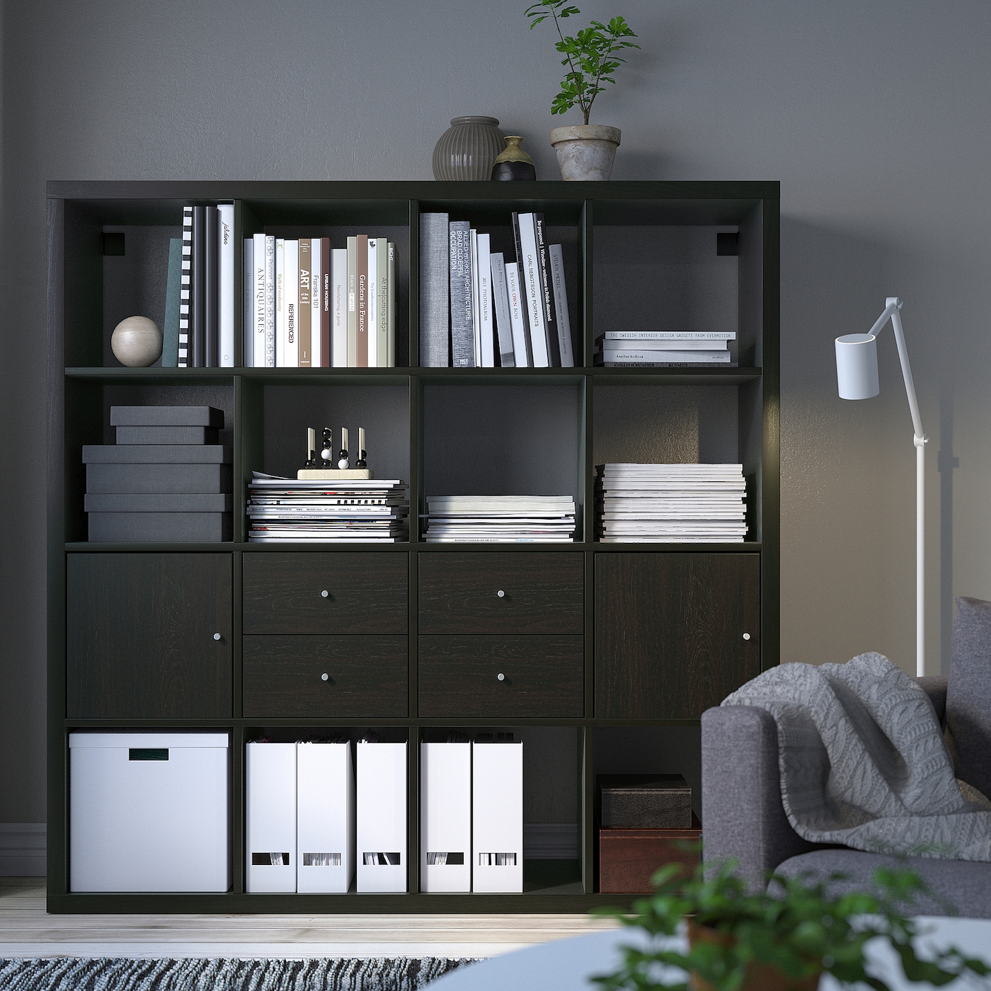 KALLAX shelving unit with 4 inserts black-brown - IKEA KALLAX shelving unit with 4 inserts black-brown - IKEA