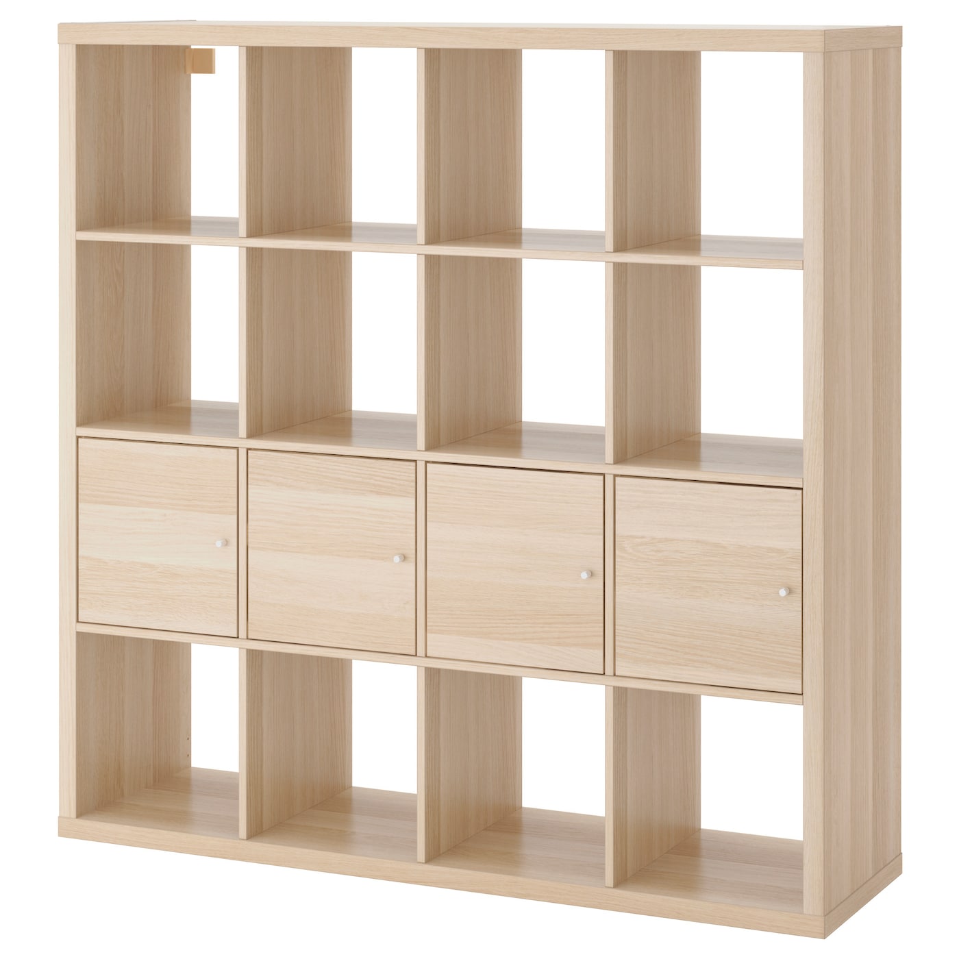 KALLAX shelving unit with 4 inserts white stained oak effect - IKEA