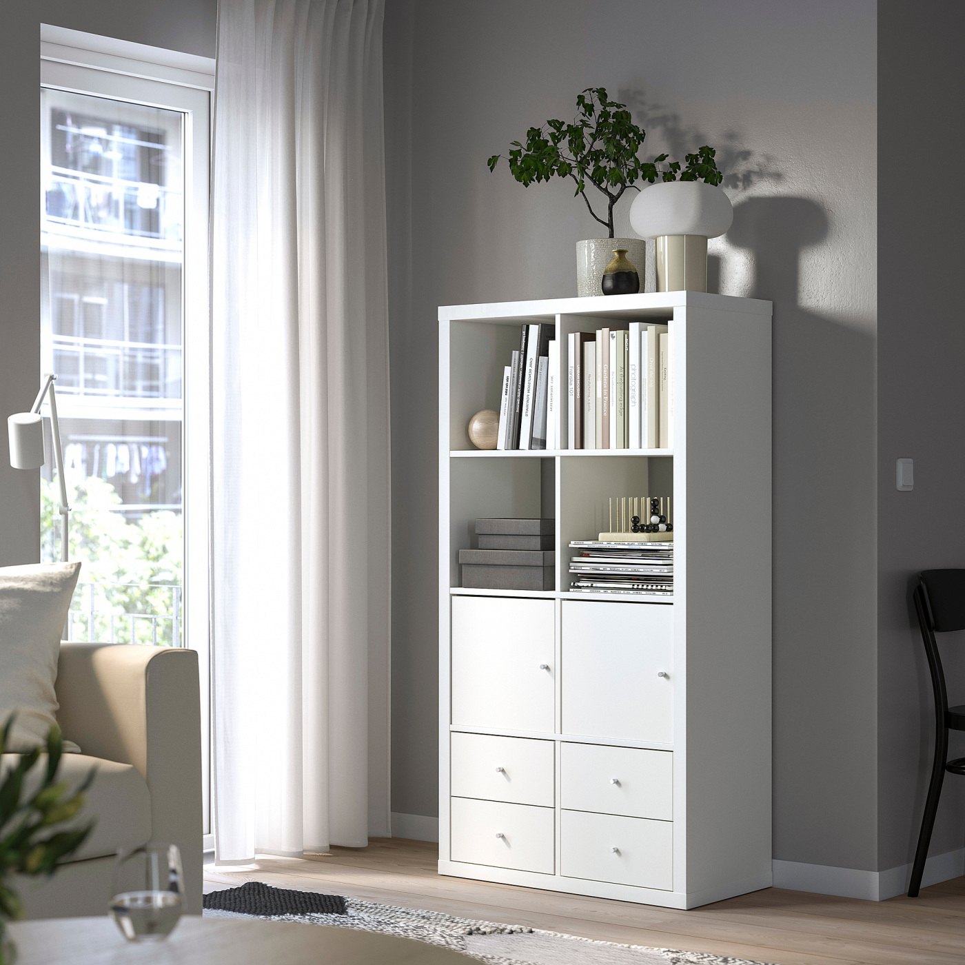 KALLAX shelving unit with 4 inserts white - IKEA