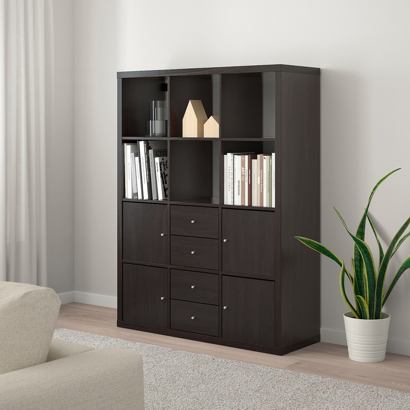 KALLAX shelving unit with 6 inserts black-brown - IKEA
