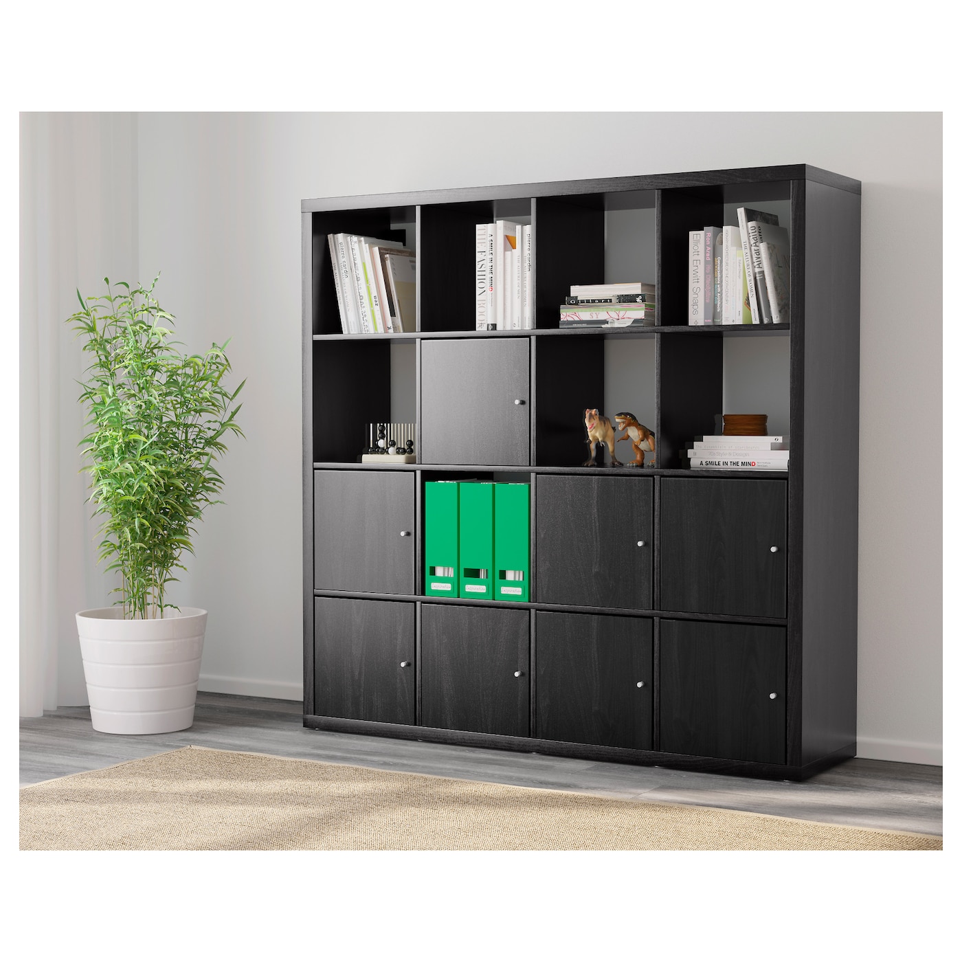 KALLAX shelving unit with 8 doors/black-brown - IKEA