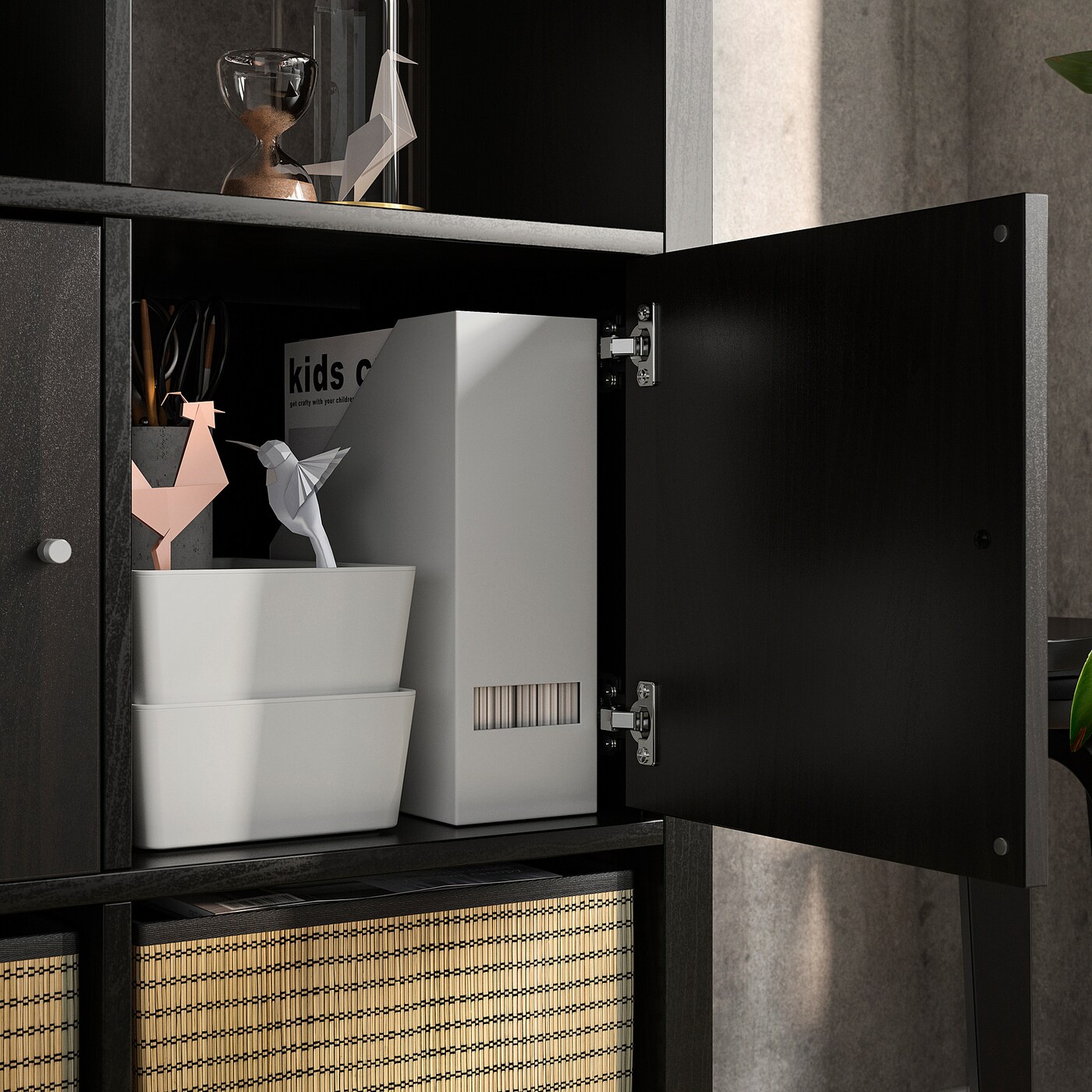 KALLAX shelving unit with 8 doors/black-brown - IKEA